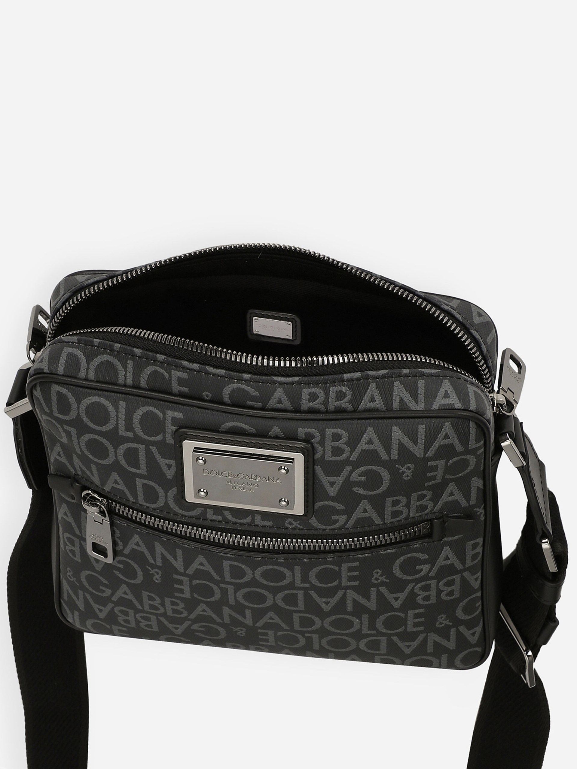 Dolce&Gabbana men's black jacquard shoulder bag