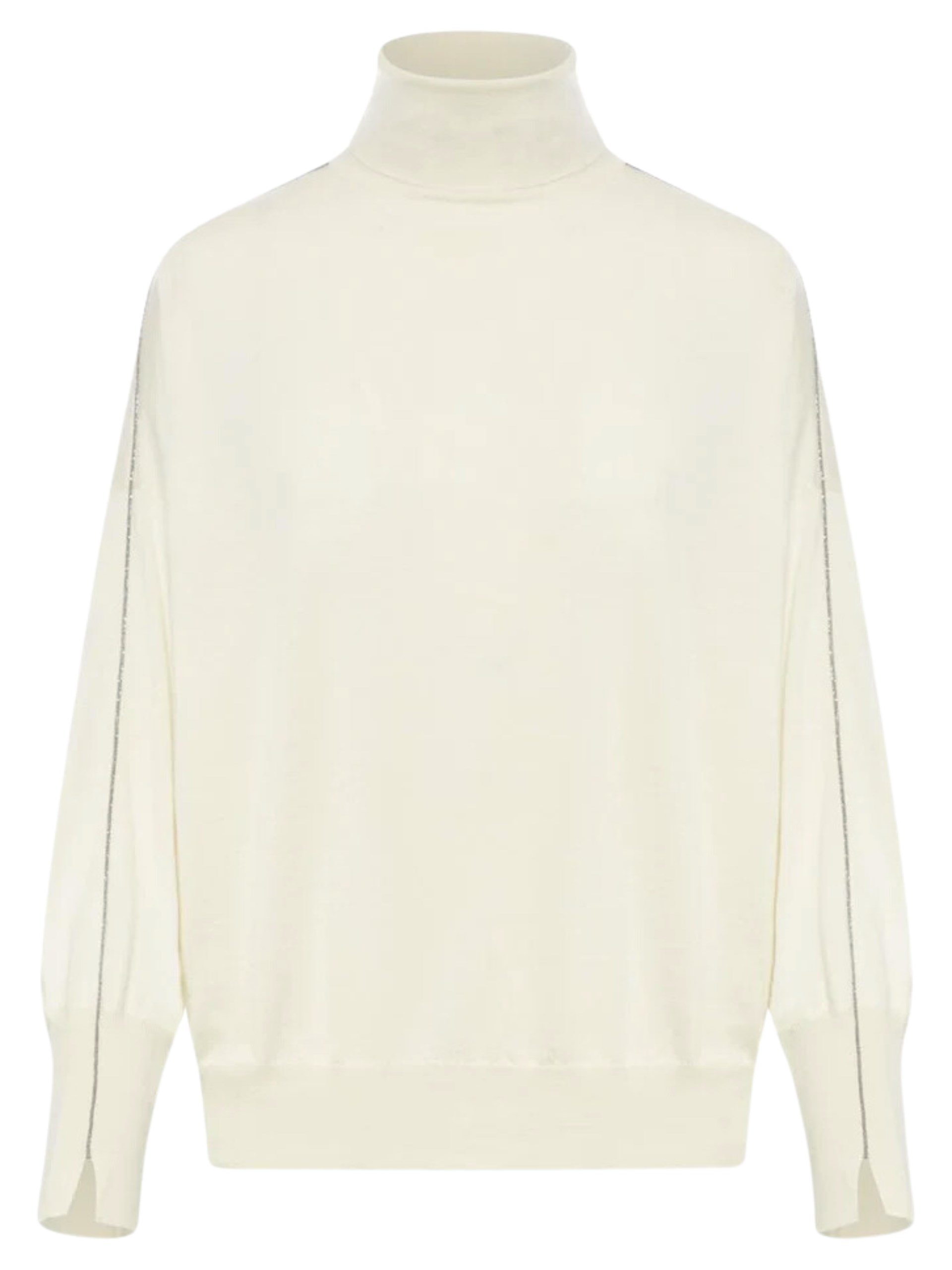 White Brunello Cucinelli golf with a slight lemon tint and Monili on the sleeves