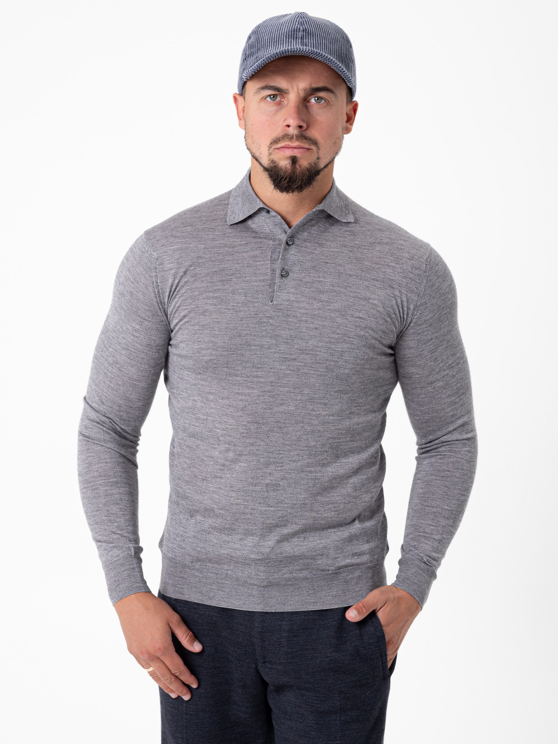 Fedeli Men's Light Gray Long Sleeve Polo