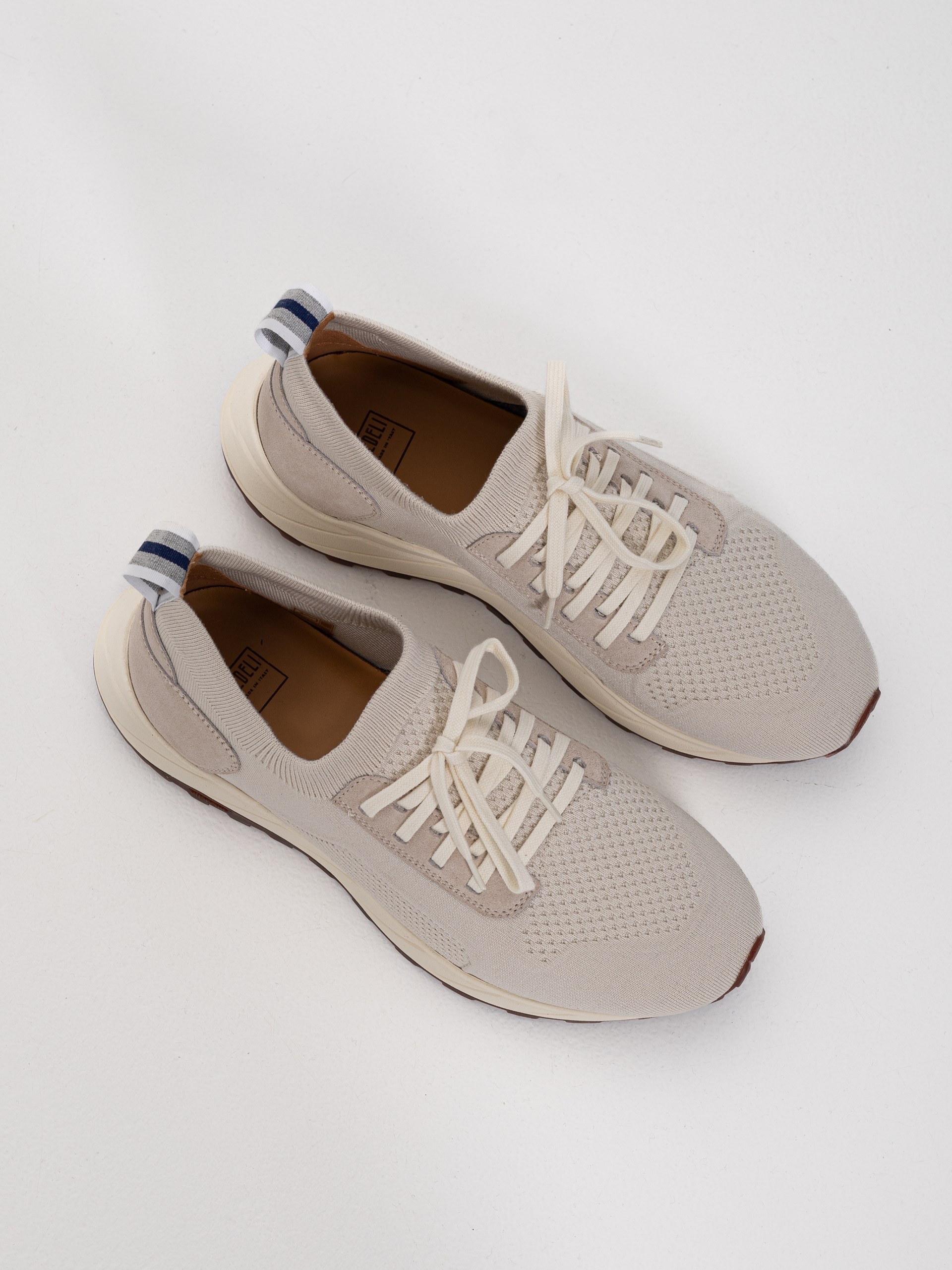 Fedeli men's sneakers in ivory with suede details
