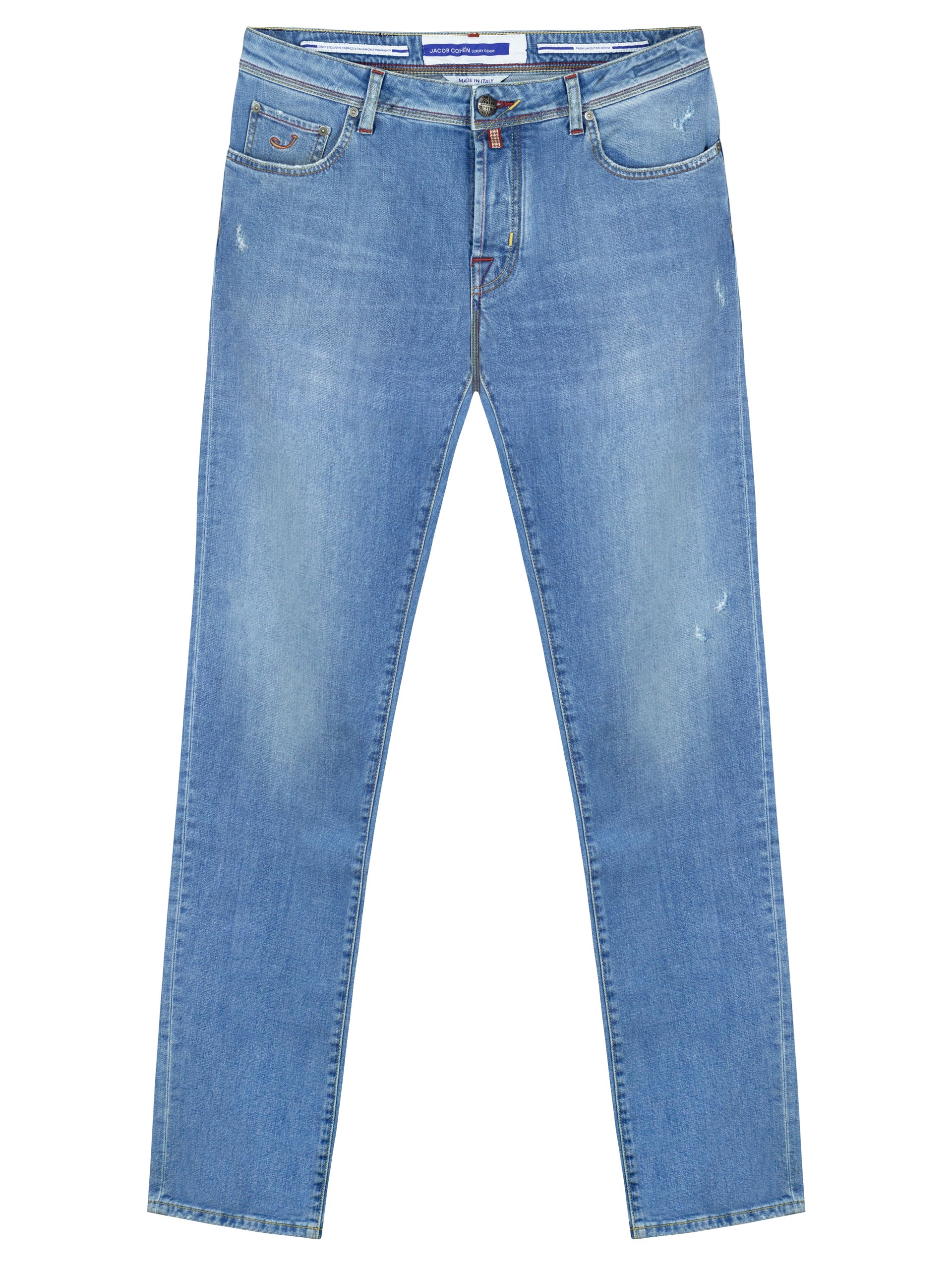 Jacob Cohën men's blue jeans with colored patch on the back