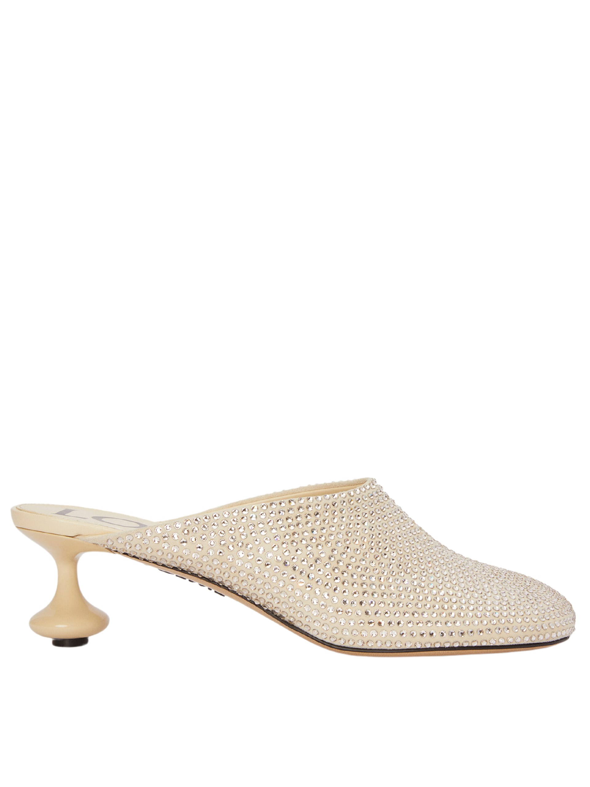 Loewe Toy light beige suede mules with rhinestones