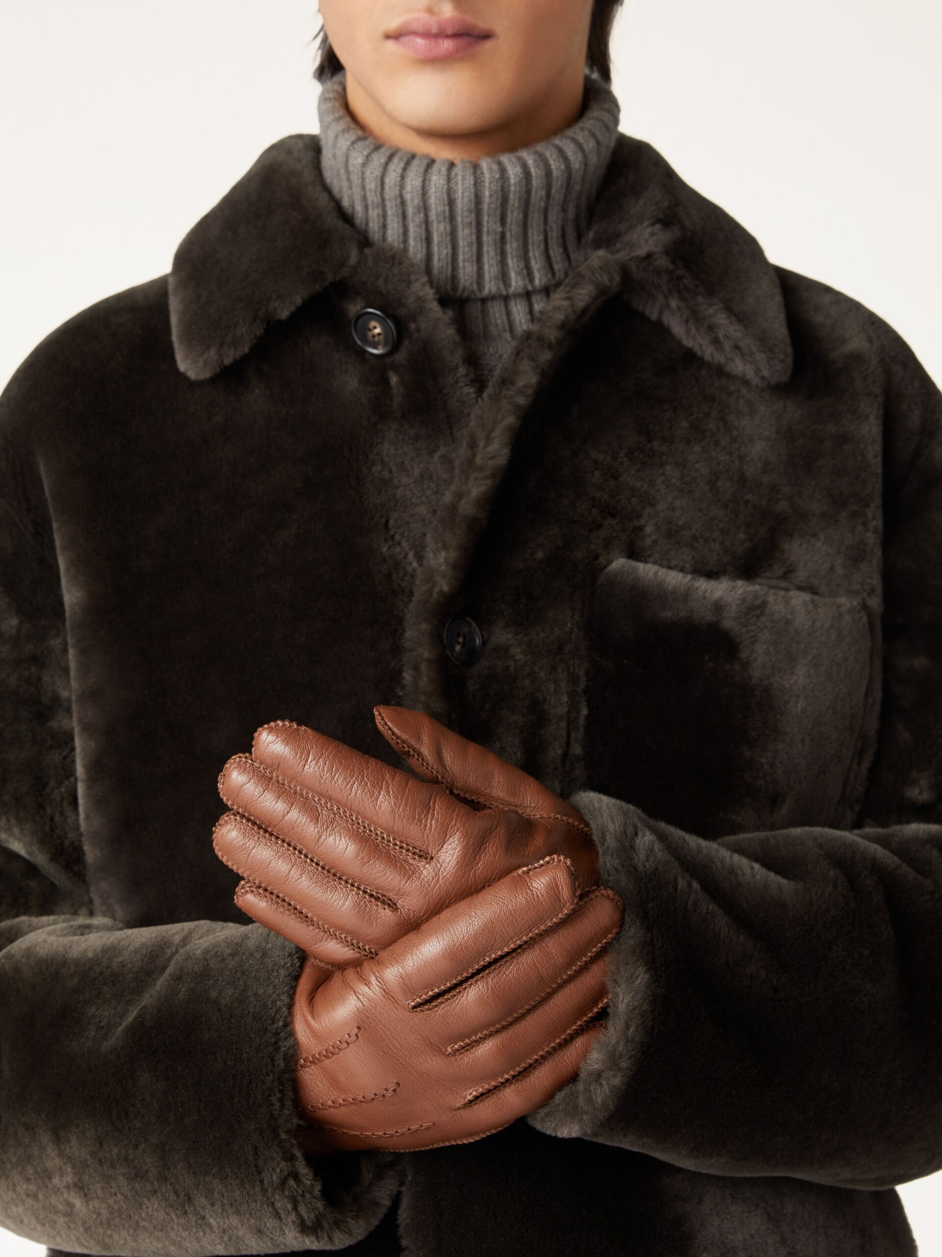Loro Piana brown leather gloves for men