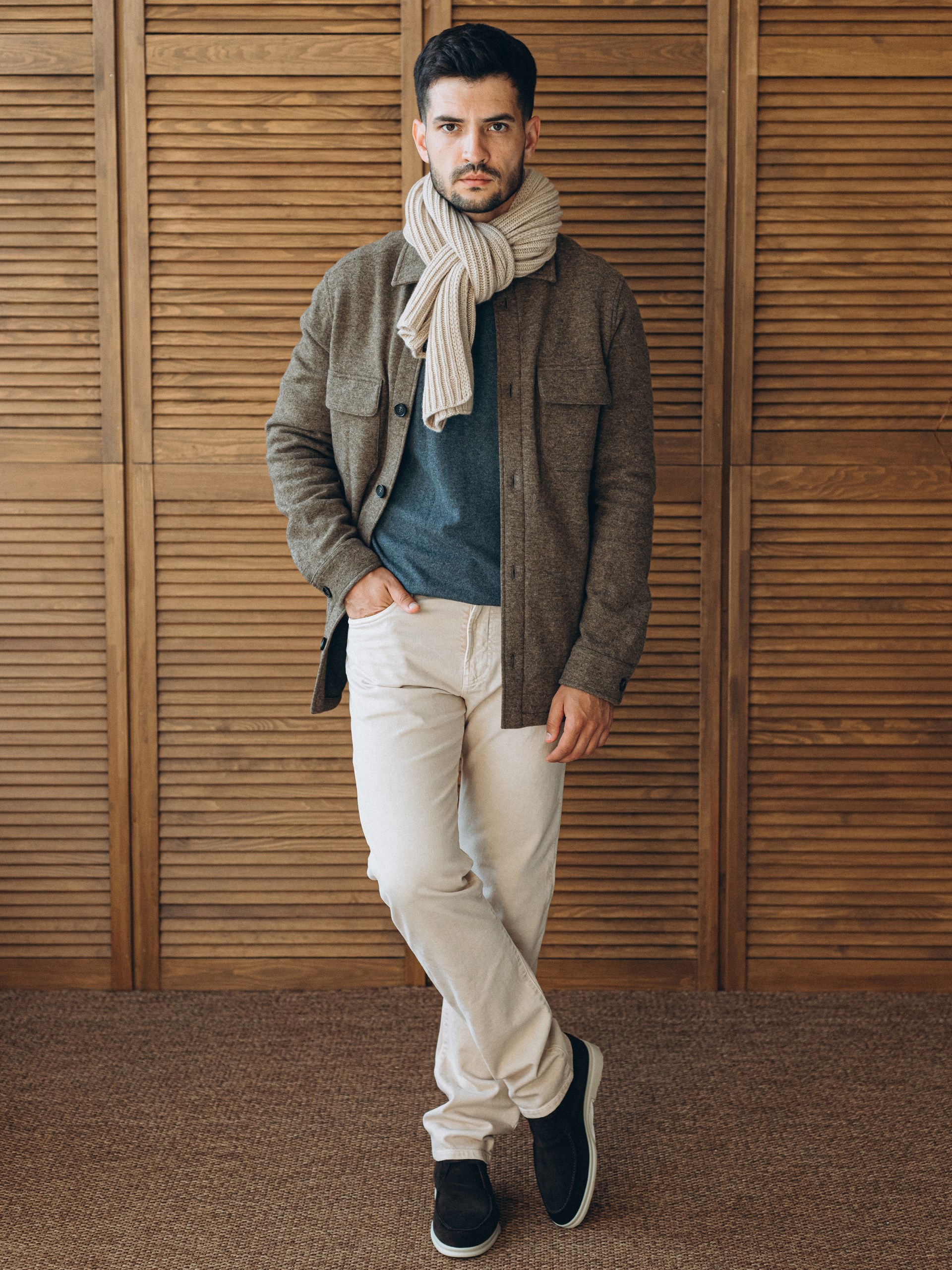 Loro Piana light beige cashmere scarf for men