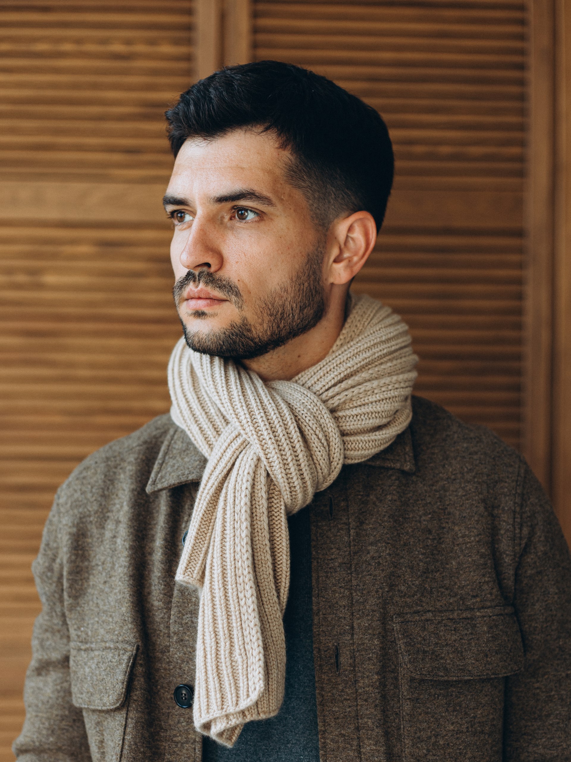 Loro Piana light beige cashmere scarf for men