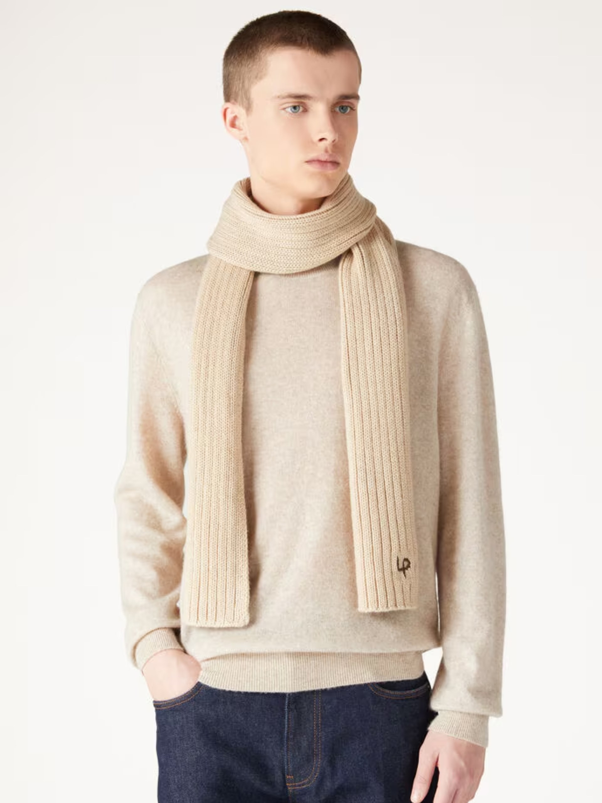 Loro Piana light beige cashmere scarf for men