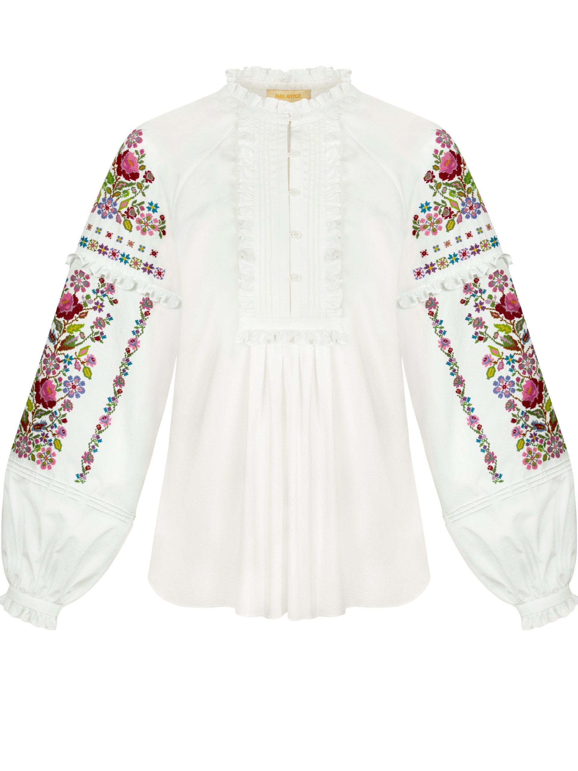 Park Avenue Atelier embroidered shirt with loose cut and hand-embroidered flowers