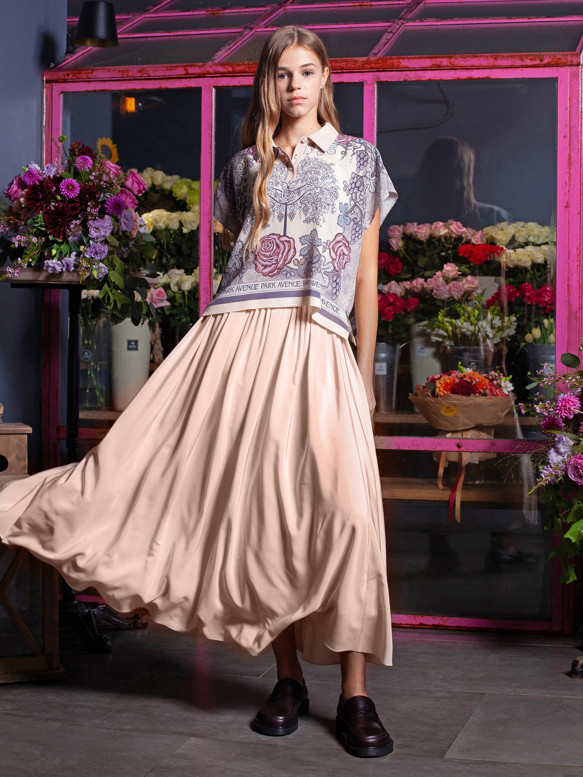 Park Avenue Atelier Light Beige Pleated Midi Skirt