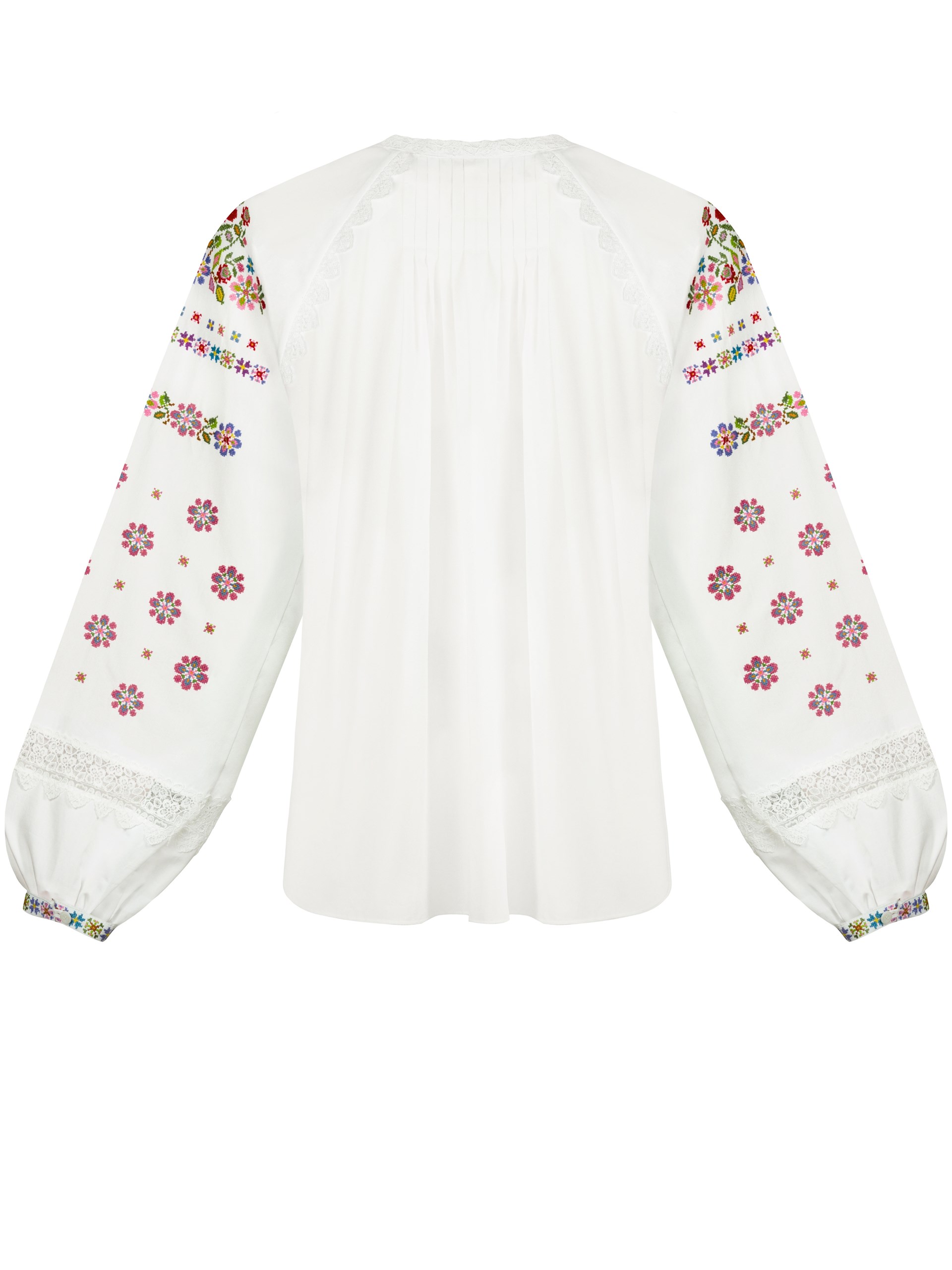 Park Avenue Atelier white embroidered shirt with lace and hand-embroidered pattern