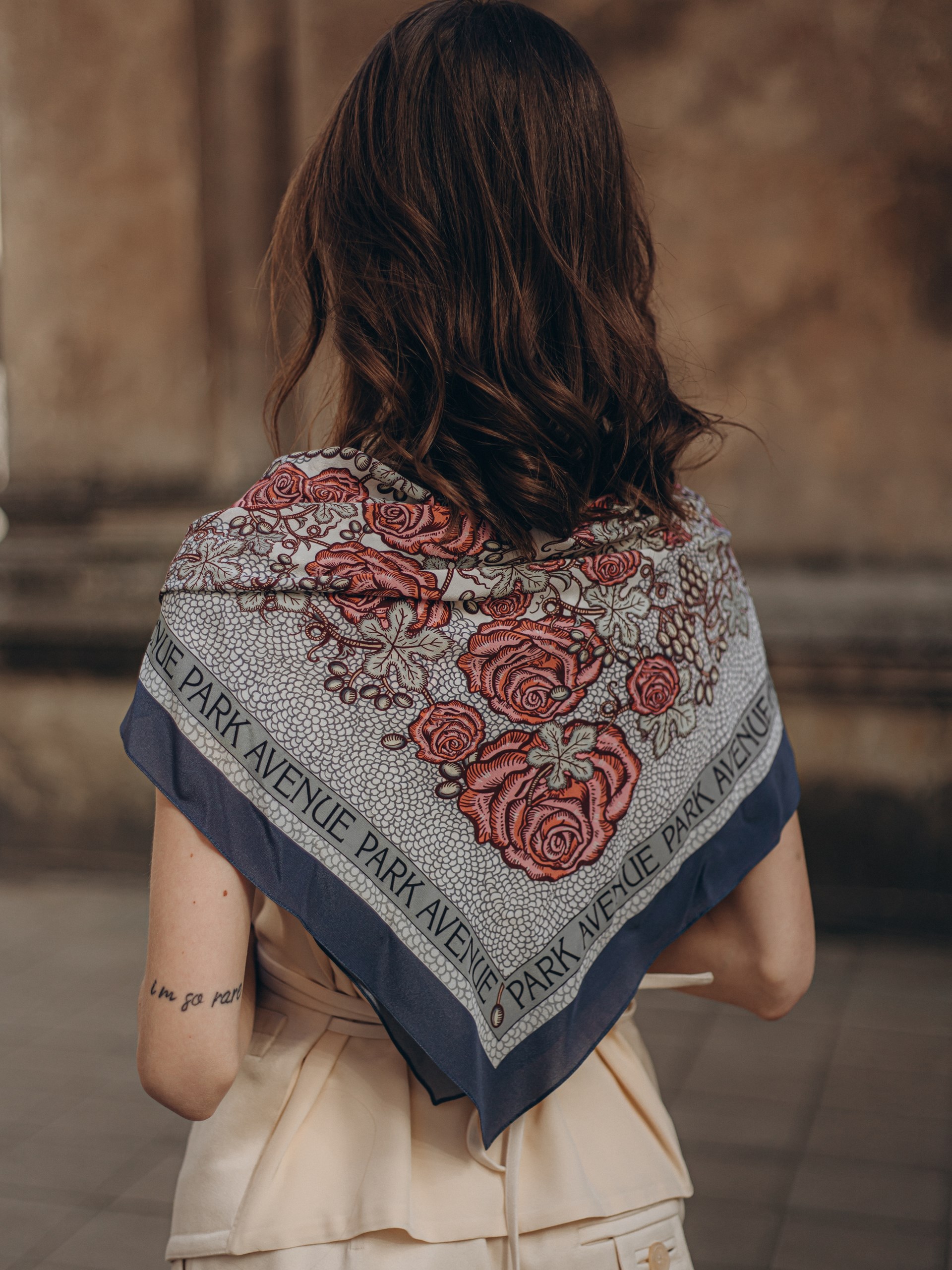 Park Avenue Atelier scarf with red rose print