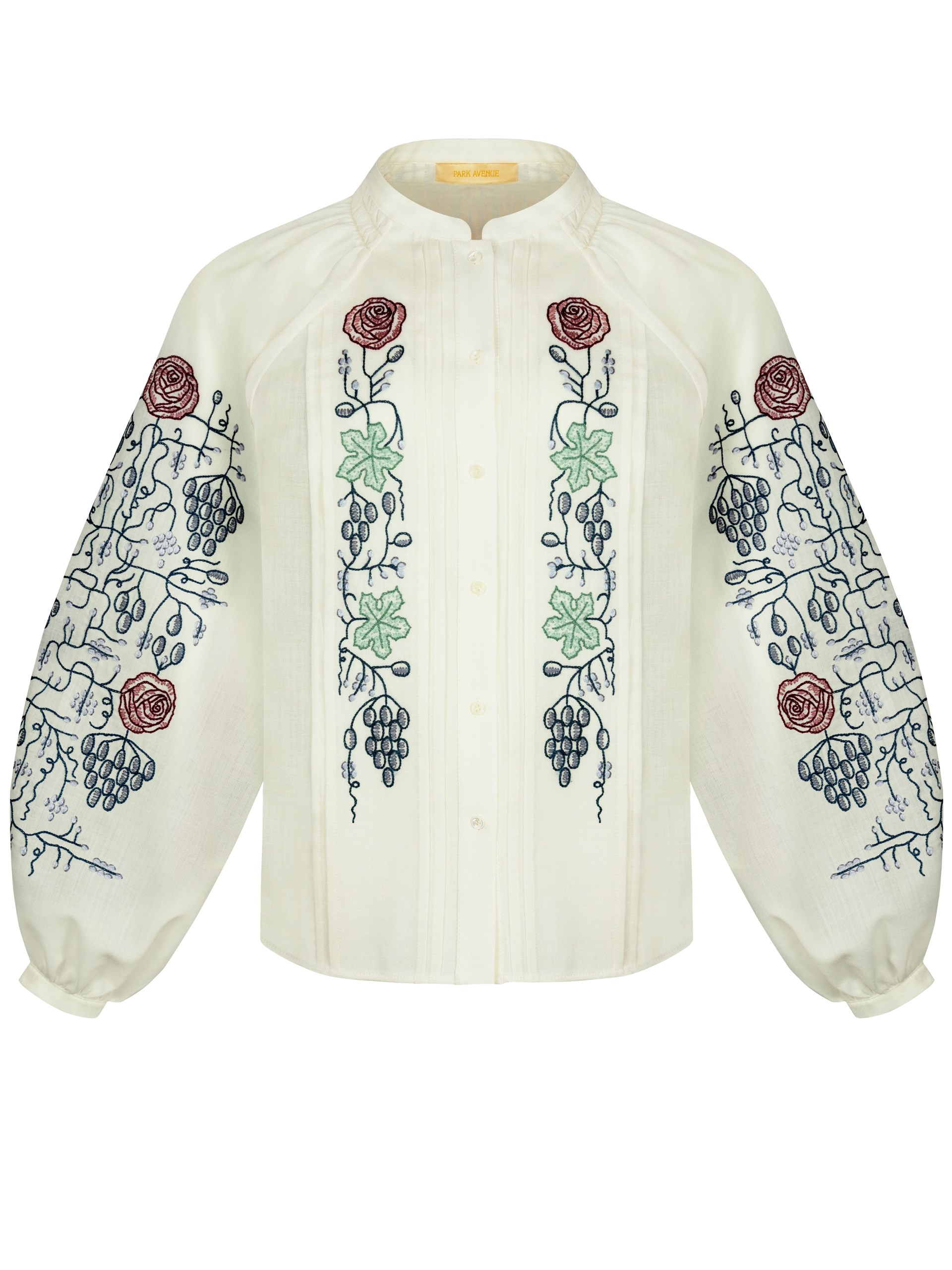 Park Avenue Atelier white shirt with hand-embroidered graphic design