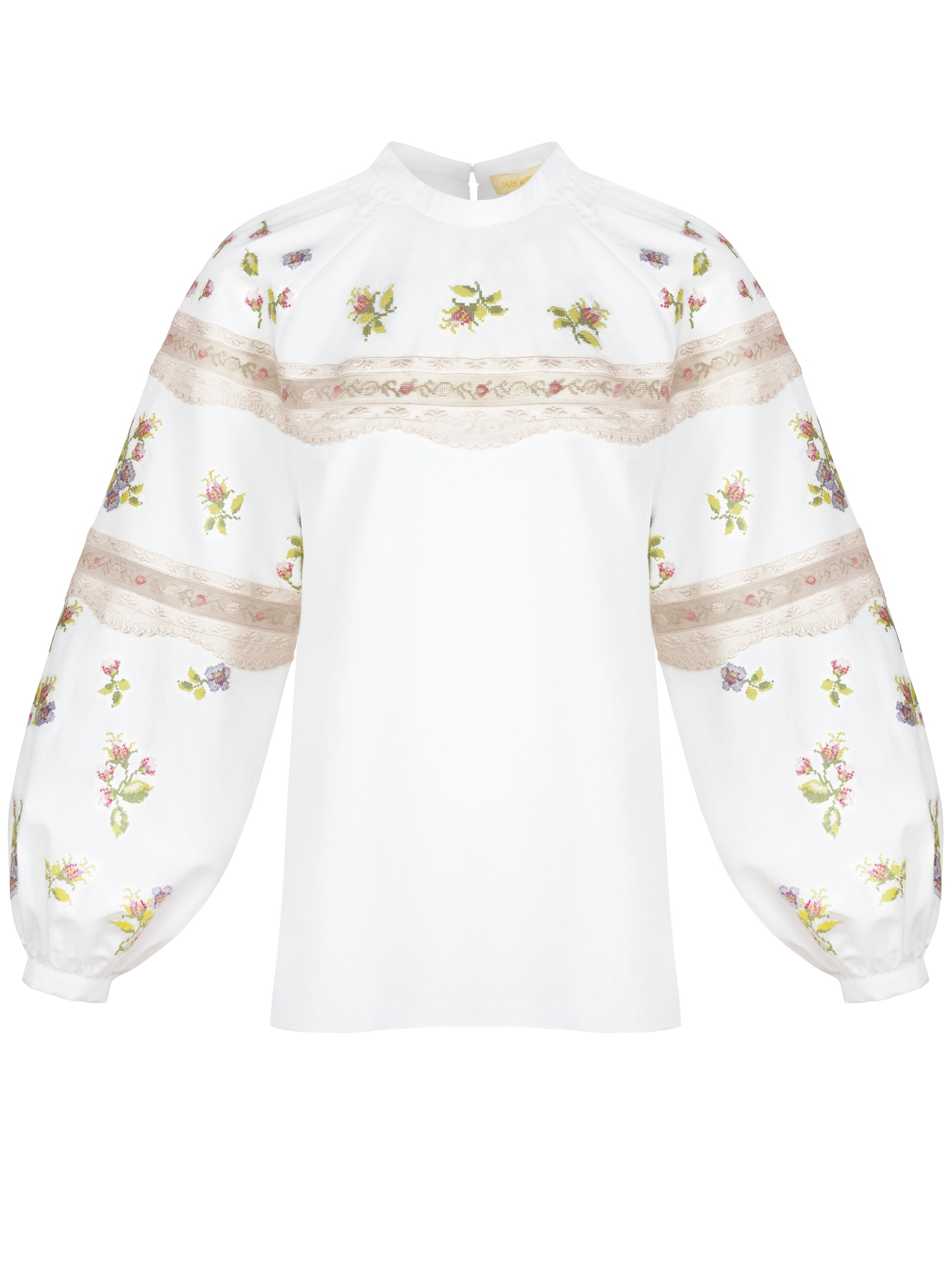 Park Avenue Atelier white embroidered shirt with pink embroidery