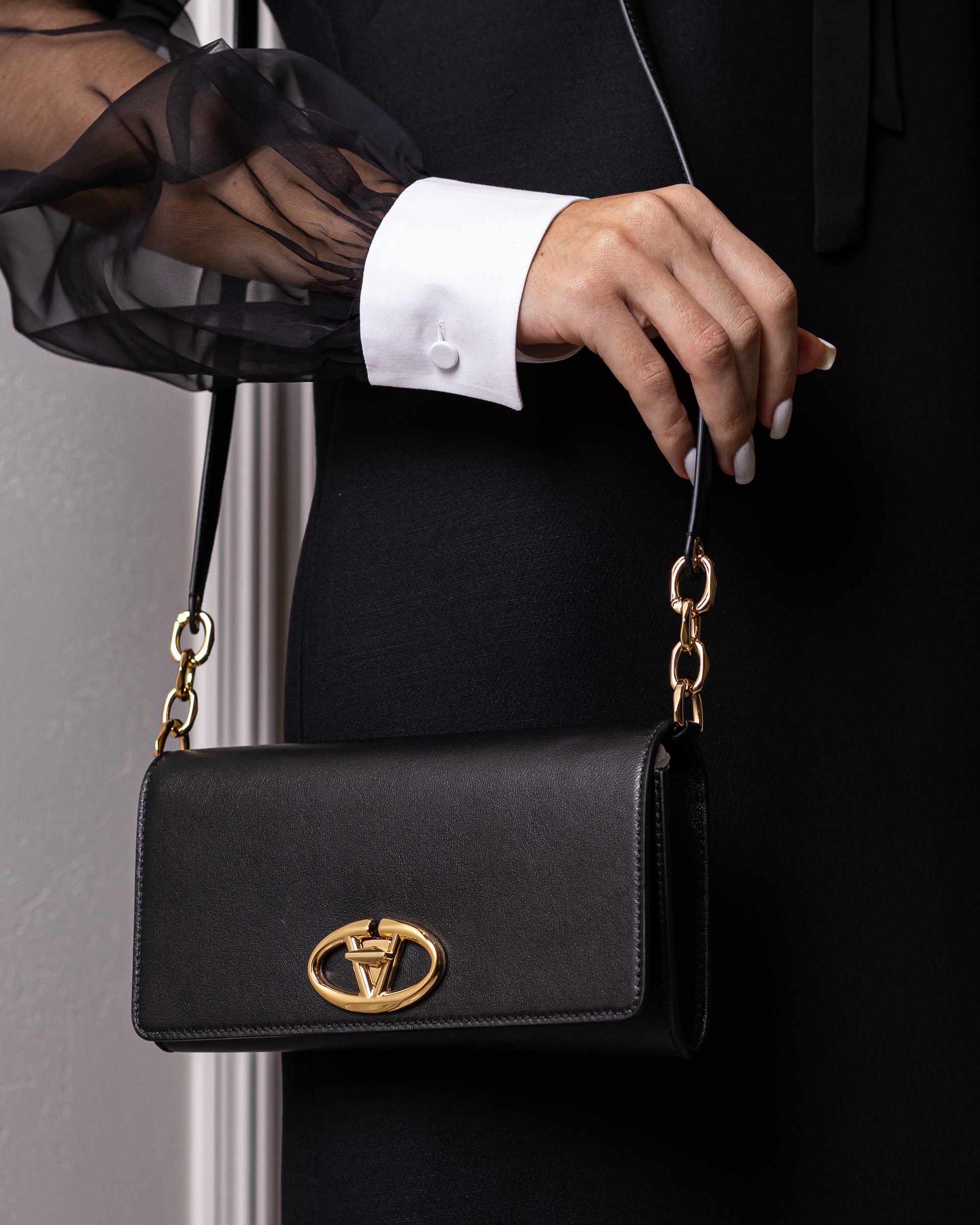 Valentino Garavani Vlogo The Bold Edition Black Leather Clutch With Shoulder Strap