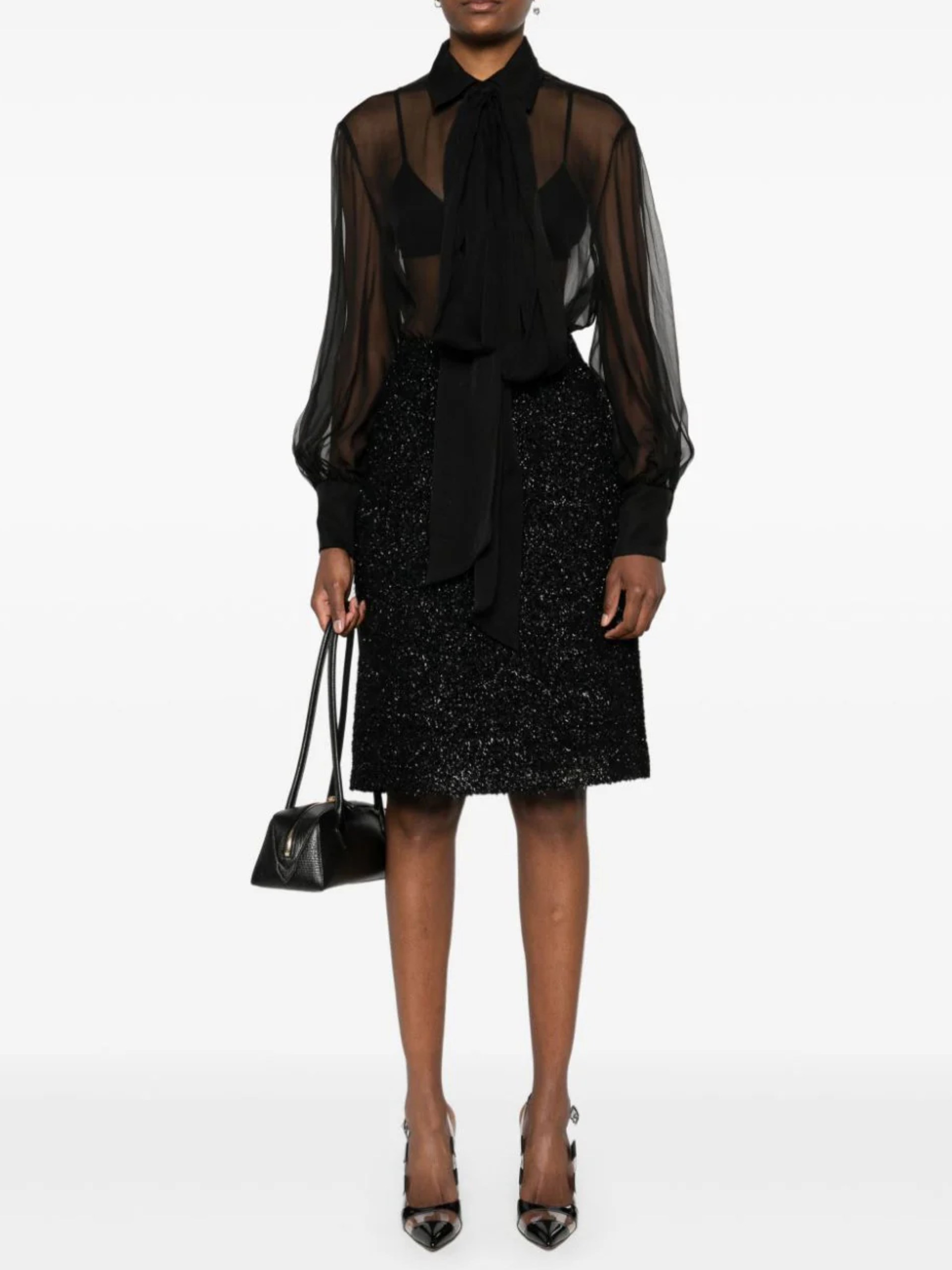 Valentino black silk translucent blouse with bow
