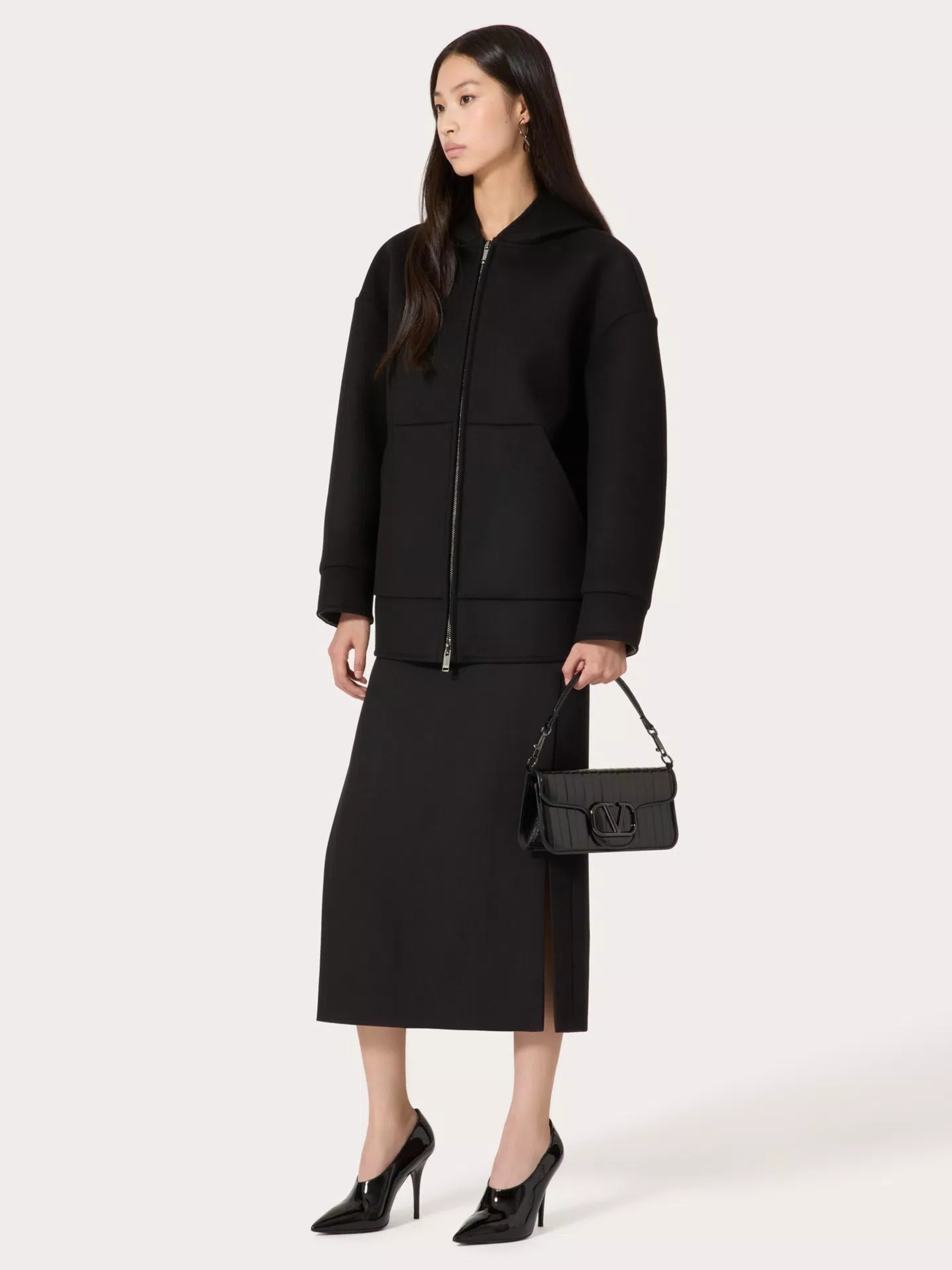 Valentino black midi skirt with slit