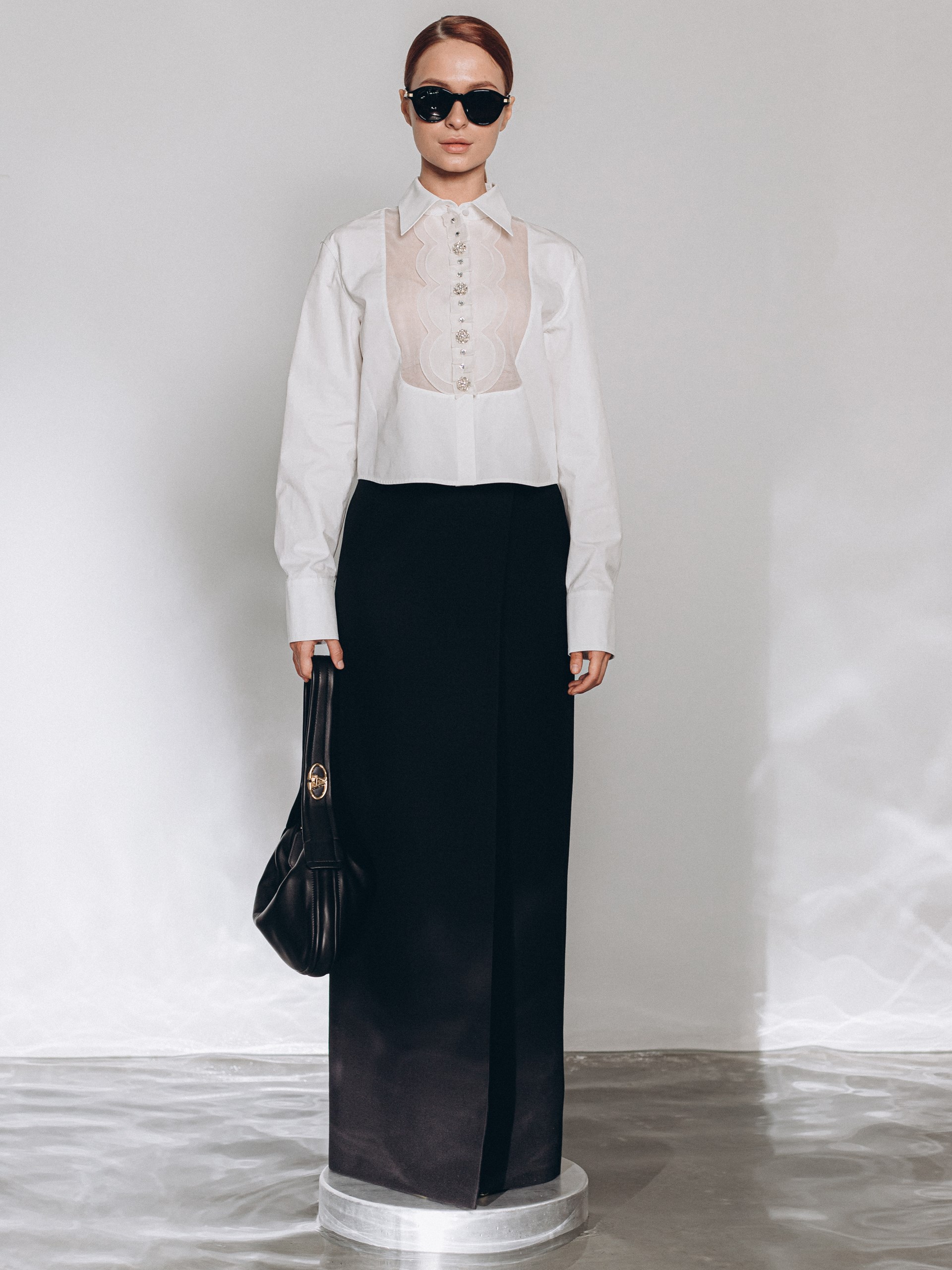 Valentino Vlogo wool and silk midi skirt in black