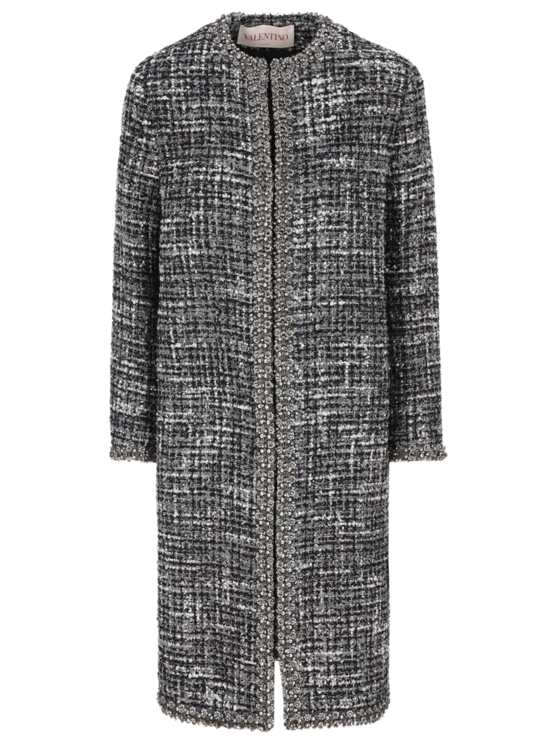 Valentino Dark Gray Tweed Crew Neck Coat