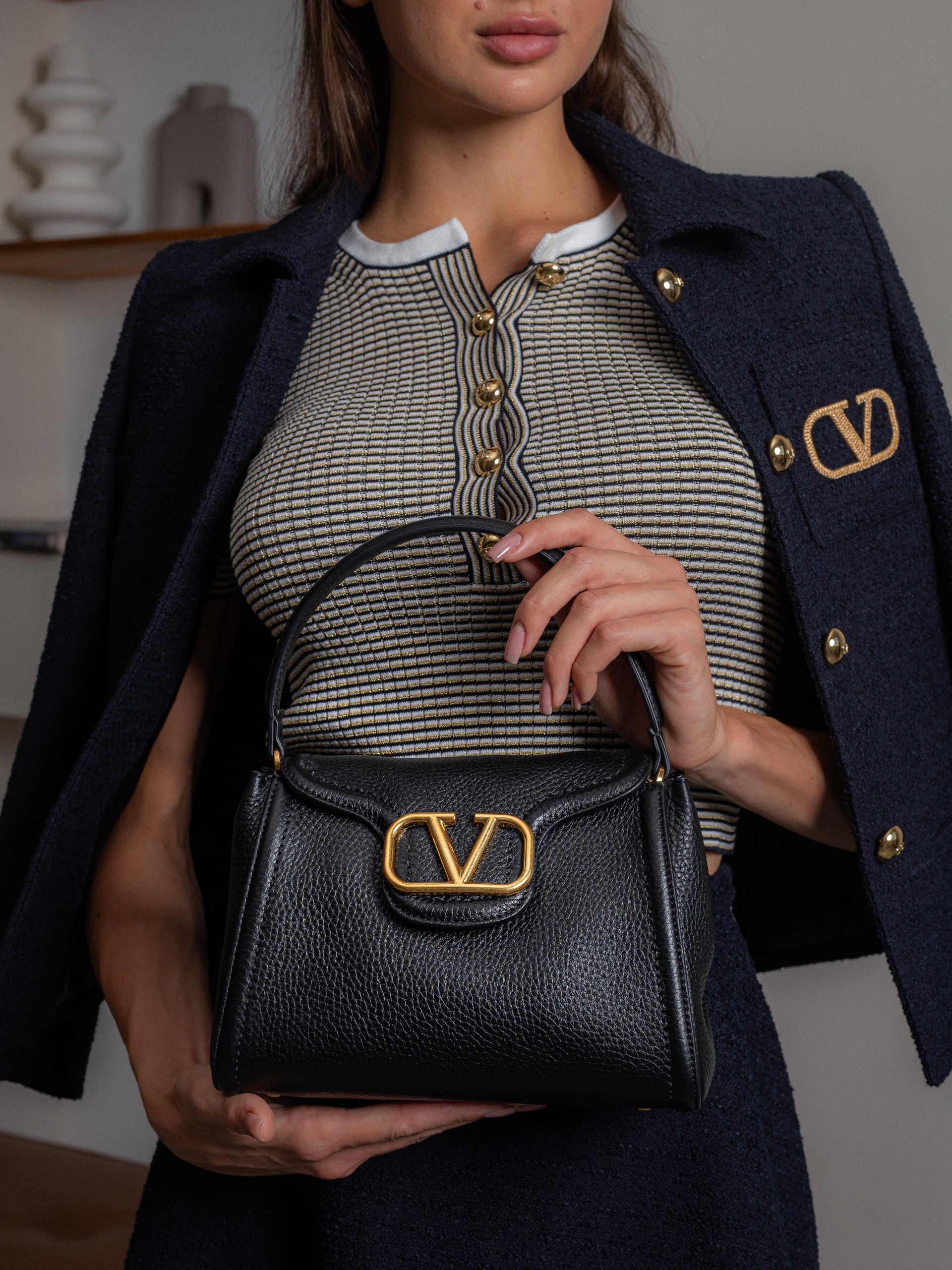 Valentino Garavani Black grained leather bag
