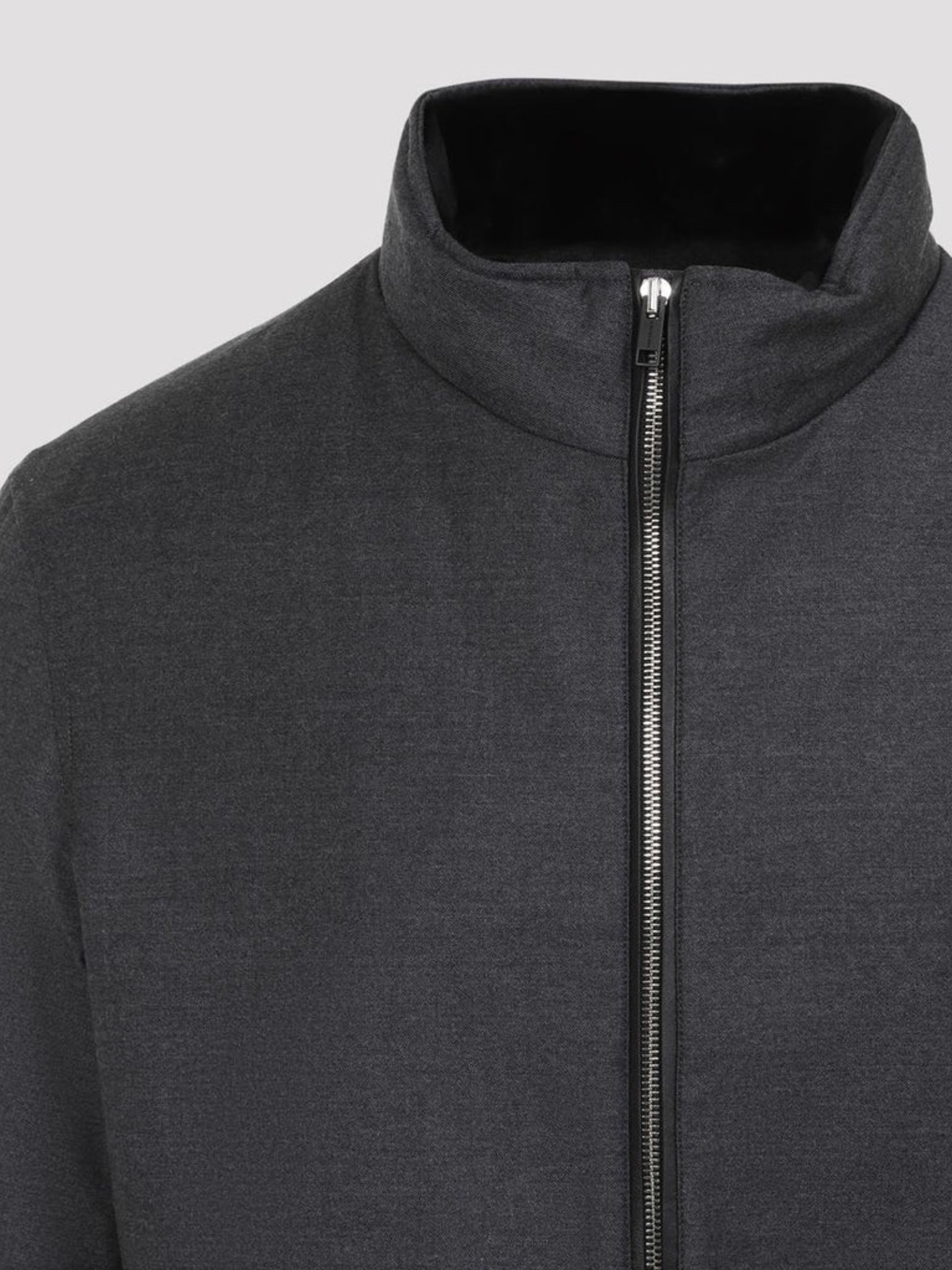Yves Salomon men's dark gray wool and fur down jacket