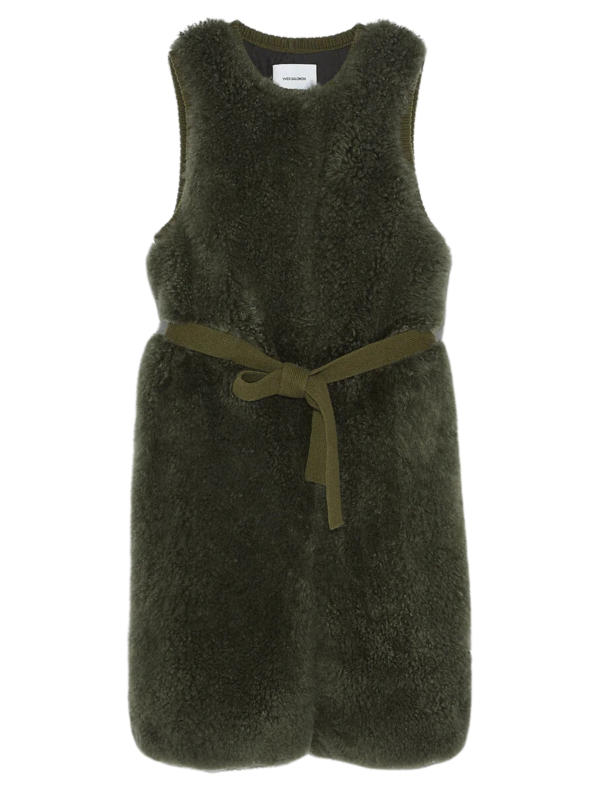 Yves Salomon tank top in merino fur and khaki leather