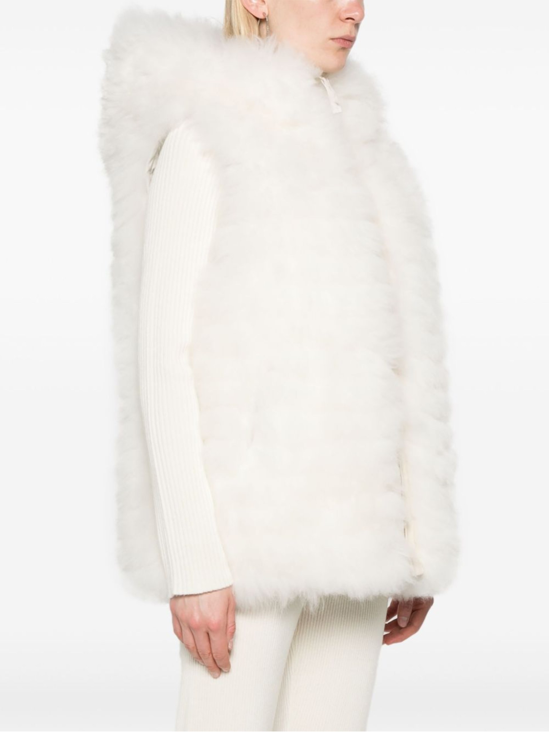 Yves Salomon white double-sided tank top with fur