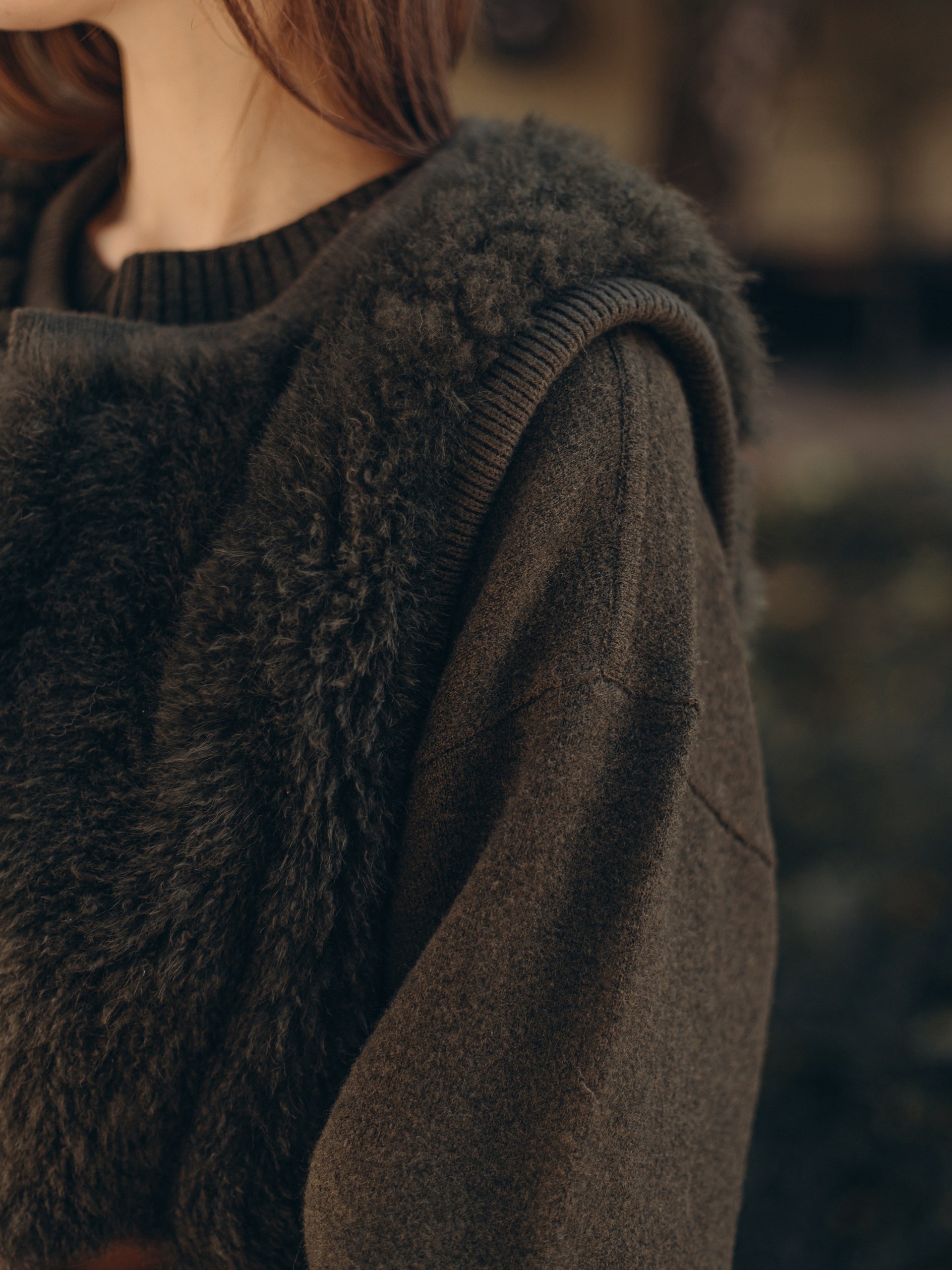 Yves Salomon tank top in merino fur and khaki leather