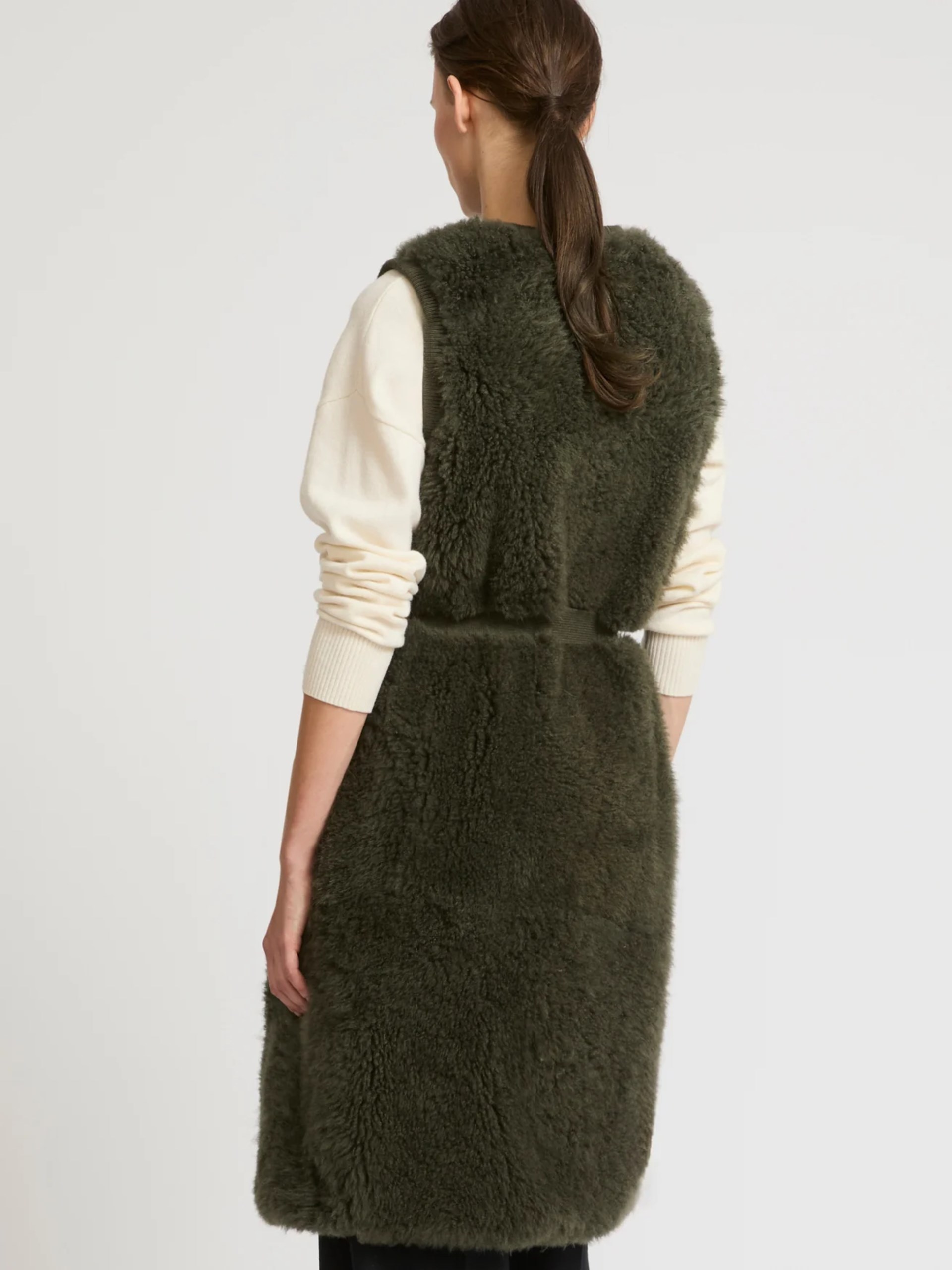 Yves Salomon tank top in merino fur and khaki leather