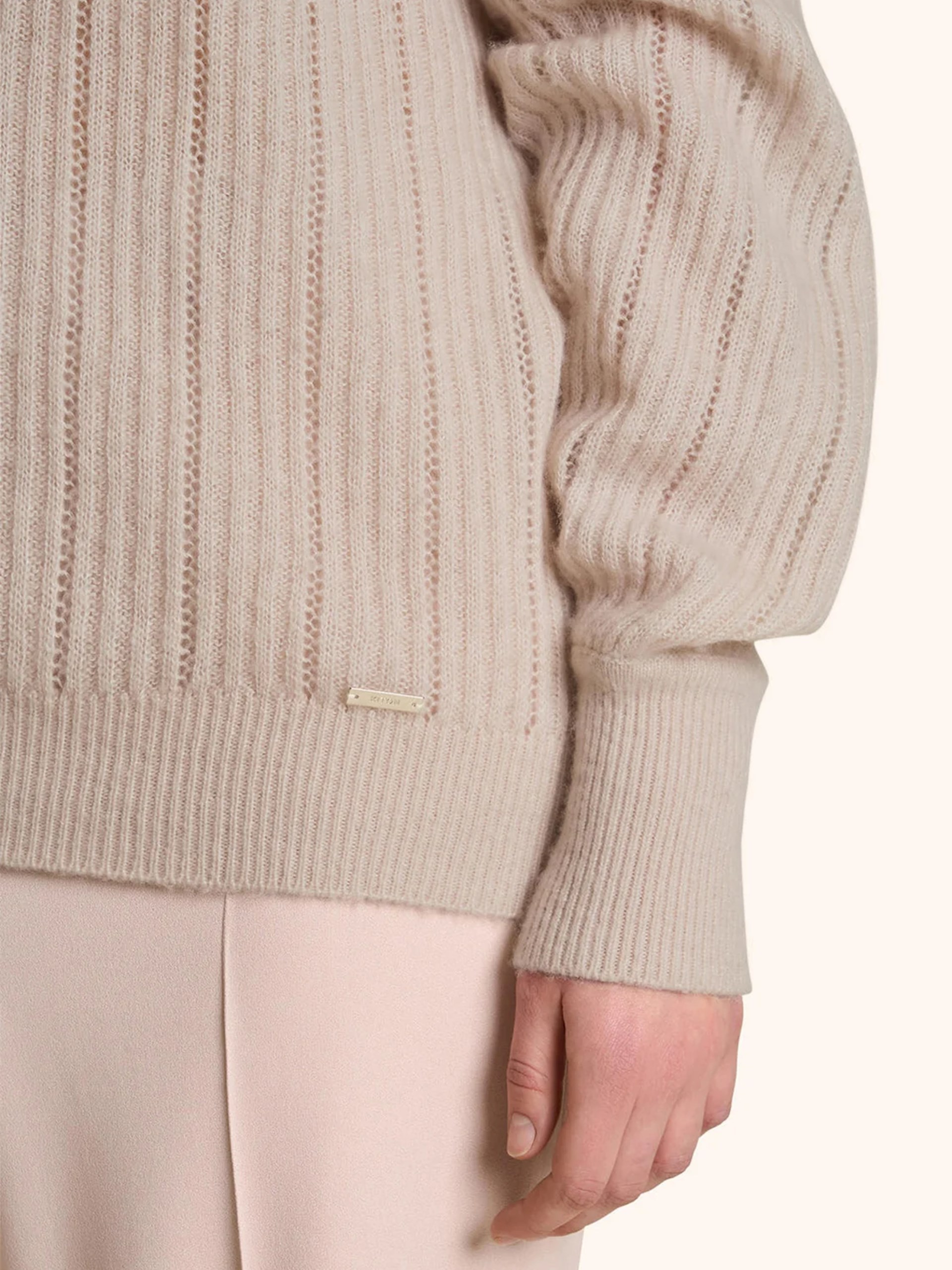 Kiton beige cashmere sweater with perforated details