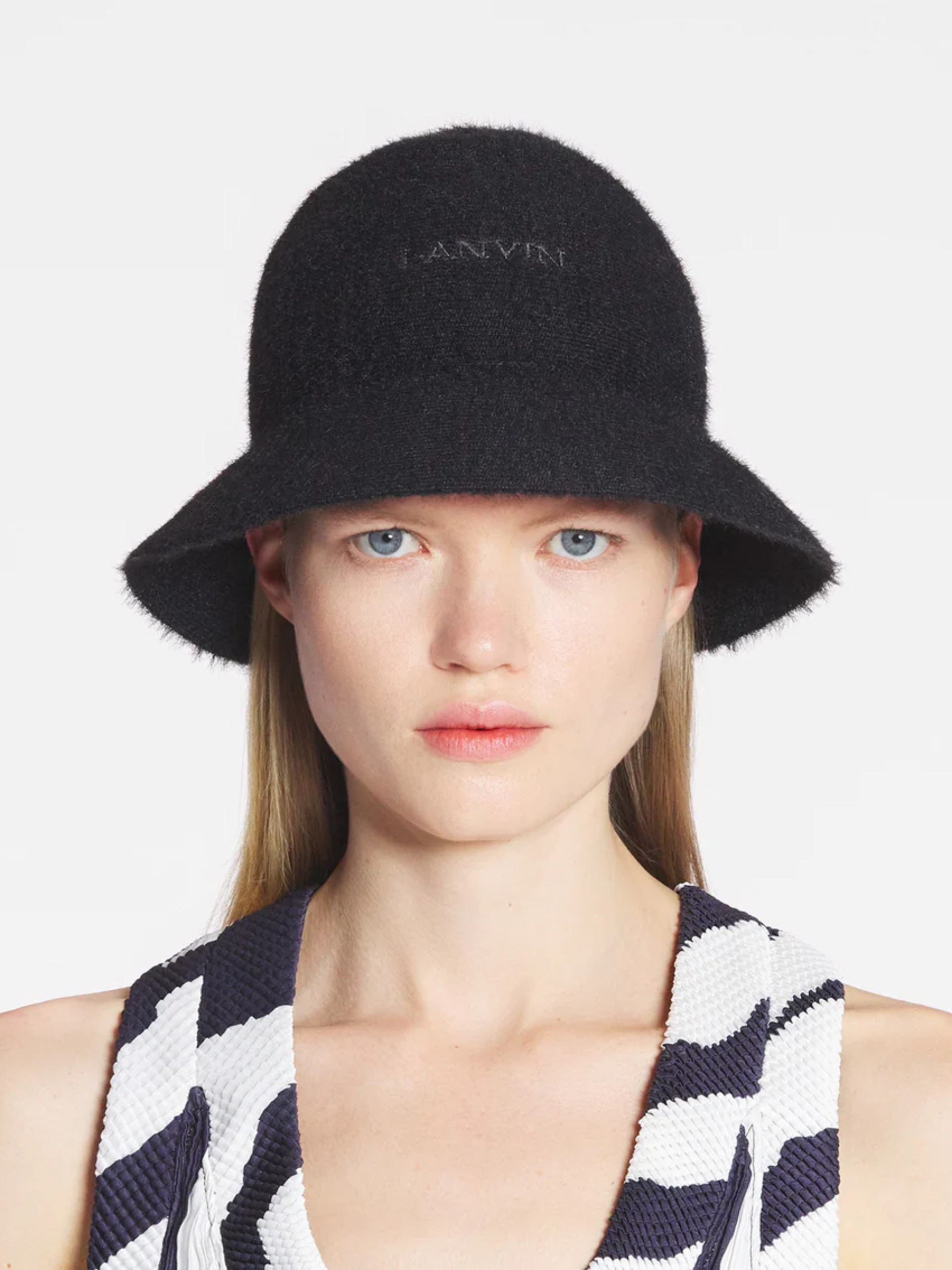 Lanvin black cotton logo panama hat