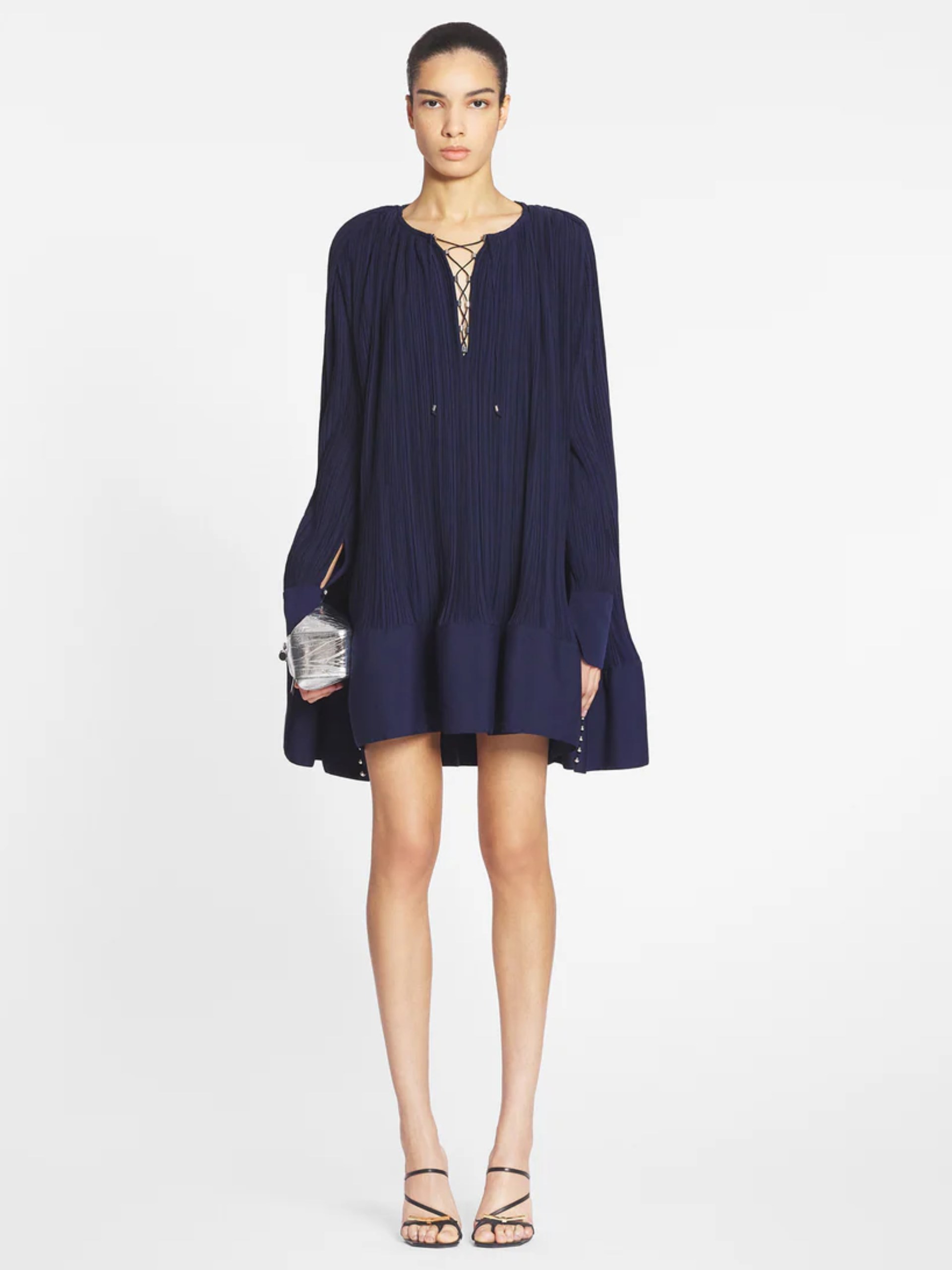 Lanvin navy blue pleated loose-fitting dress