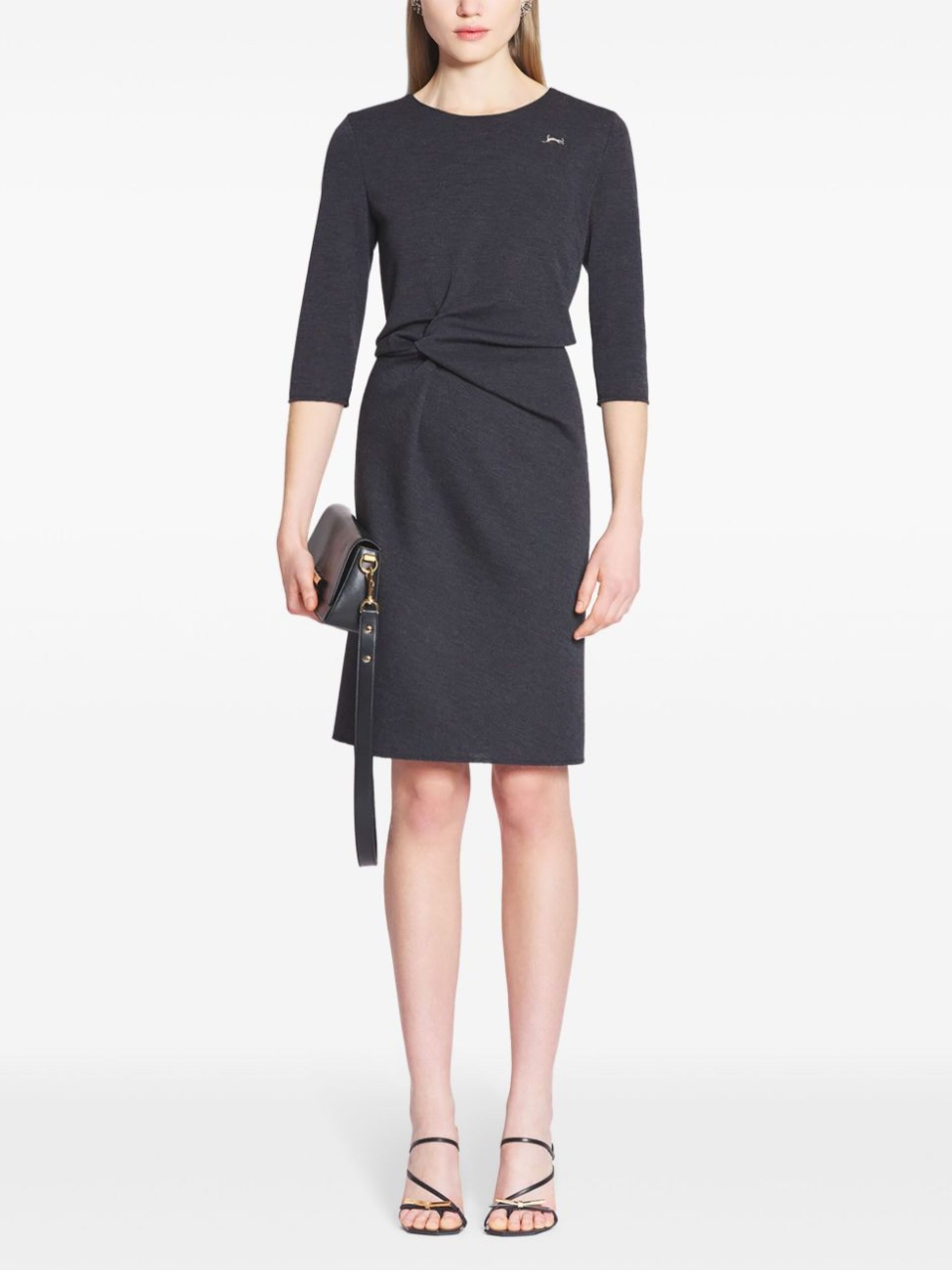 Lanvin gray dress with silver cat detail