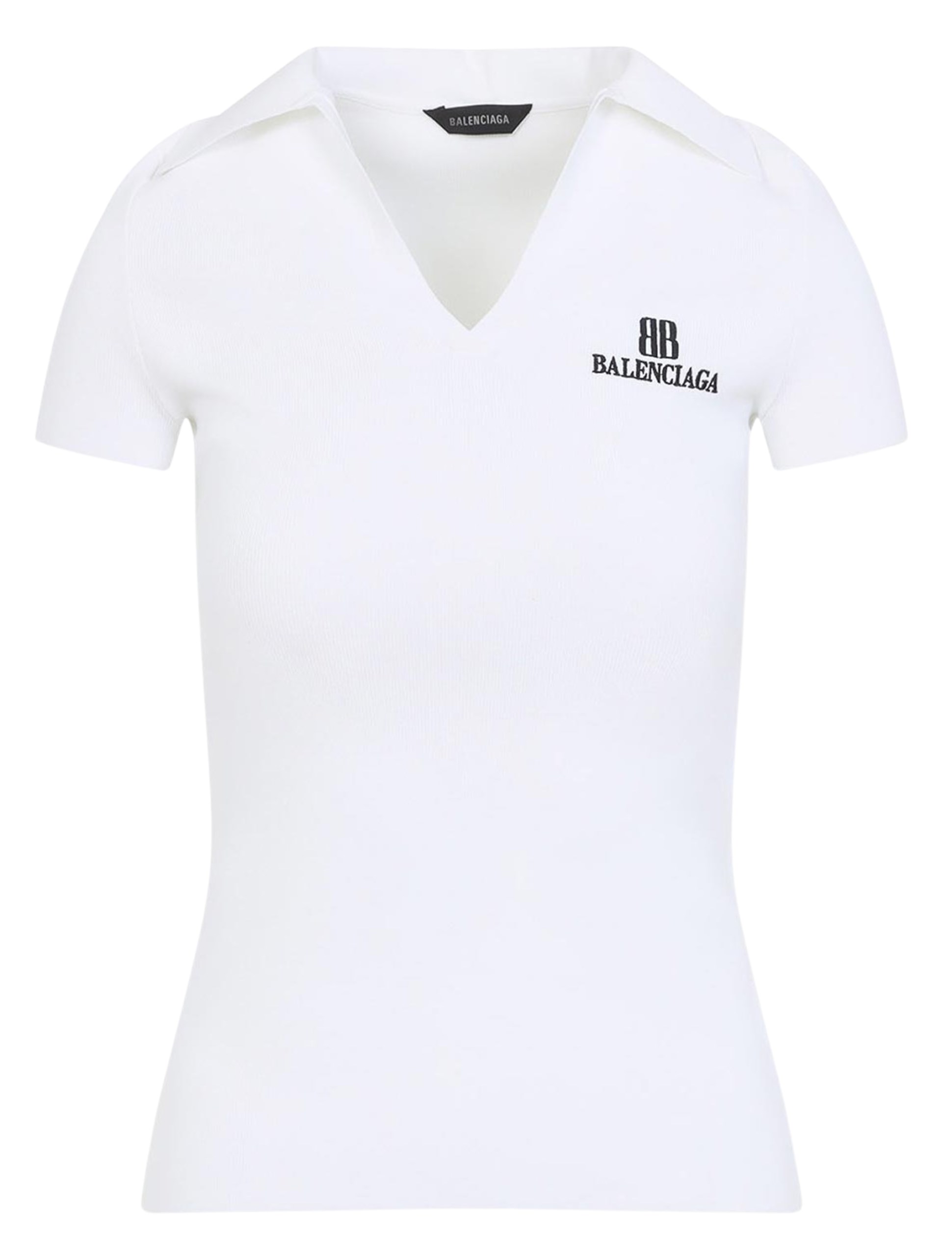 Balenciaga white ribbed polo with contrast logo
