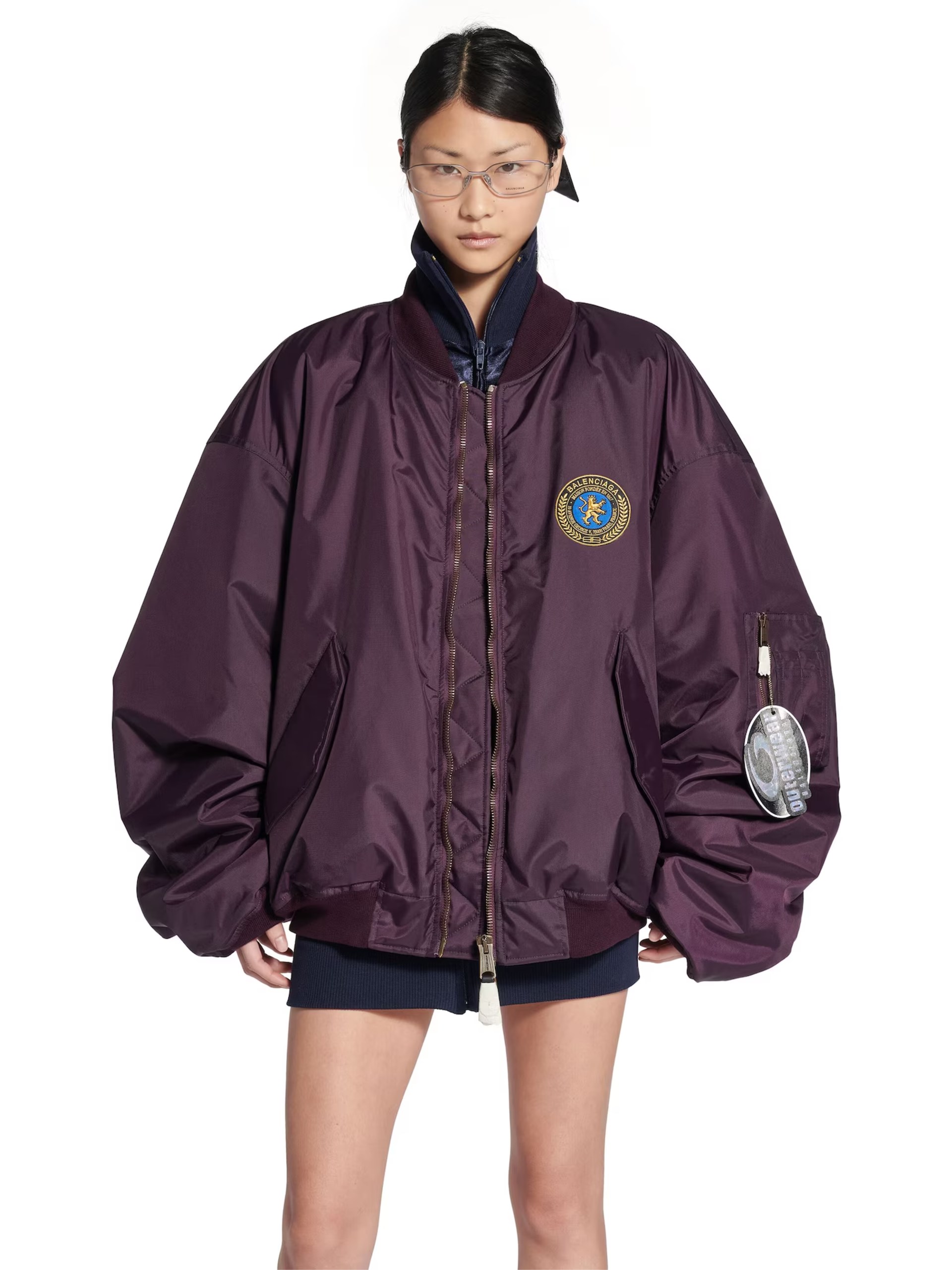 Balenciaga dark purple oversized bomber jacket
