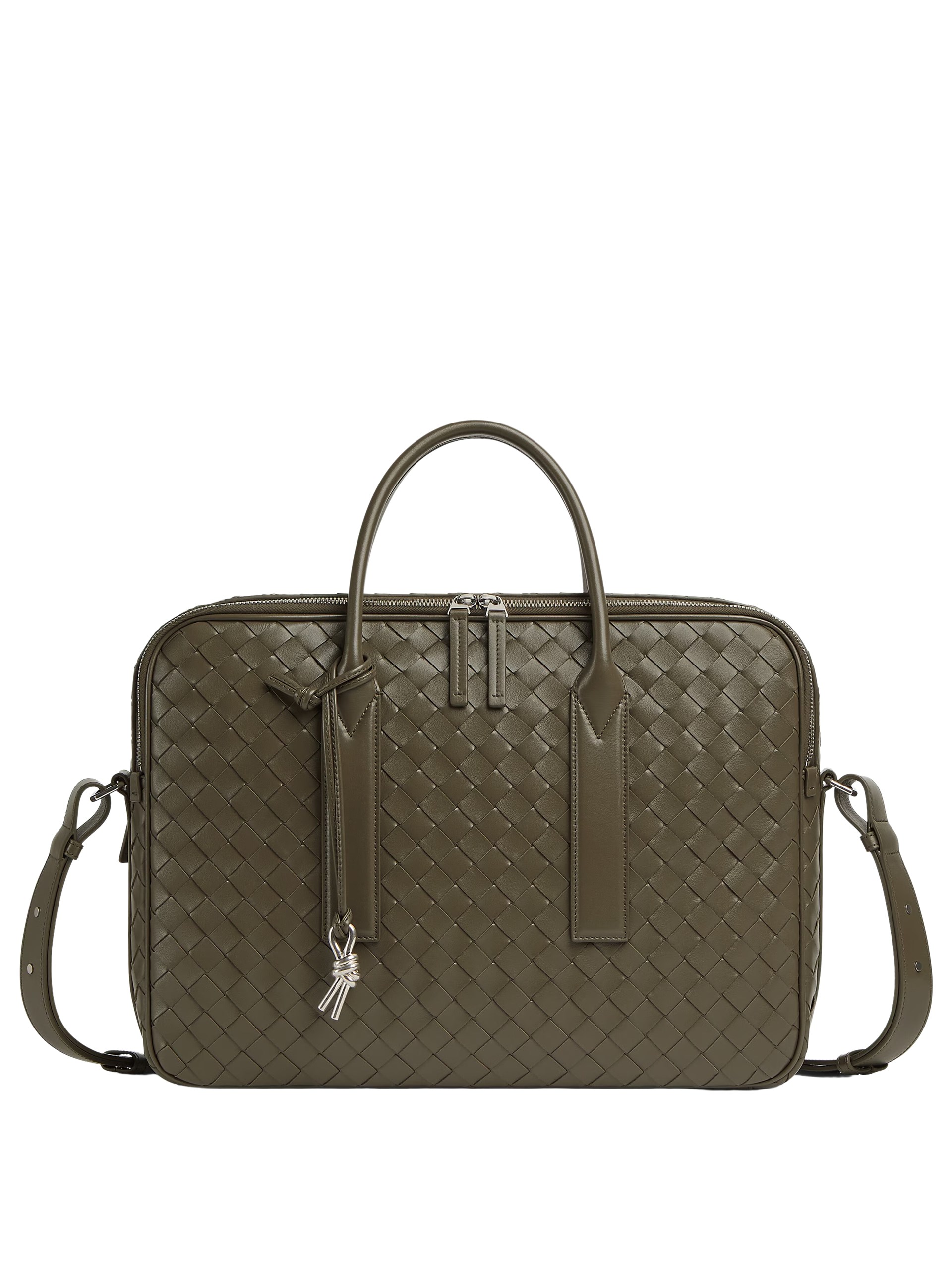 Bottega Veneta men's khaki briefcase in soft Intrecciato leather