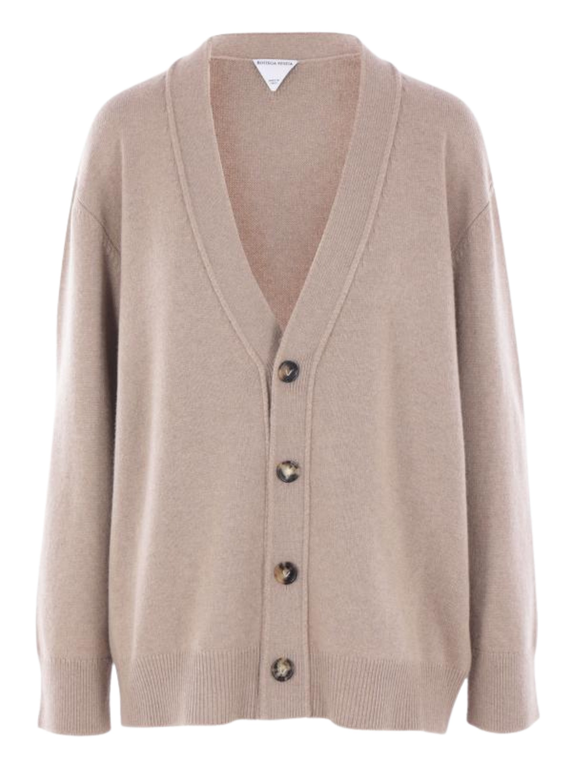 Bottega Veneta Men's Beige Cardigan with Intrecciato Leather Patches