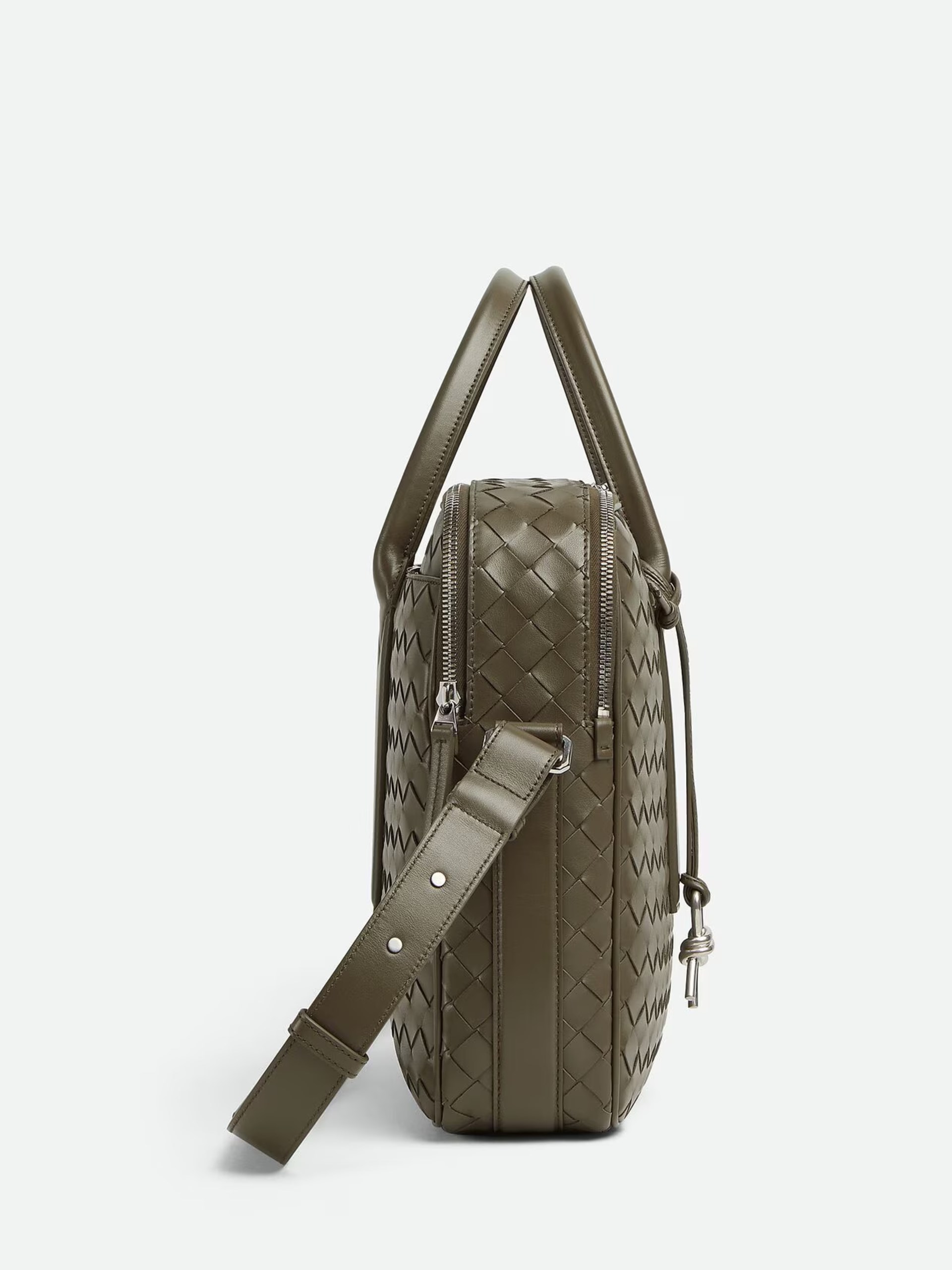 Чоловічий портфель Bottega Veneta кольору хакі з м’якої шкіри Intrecciato