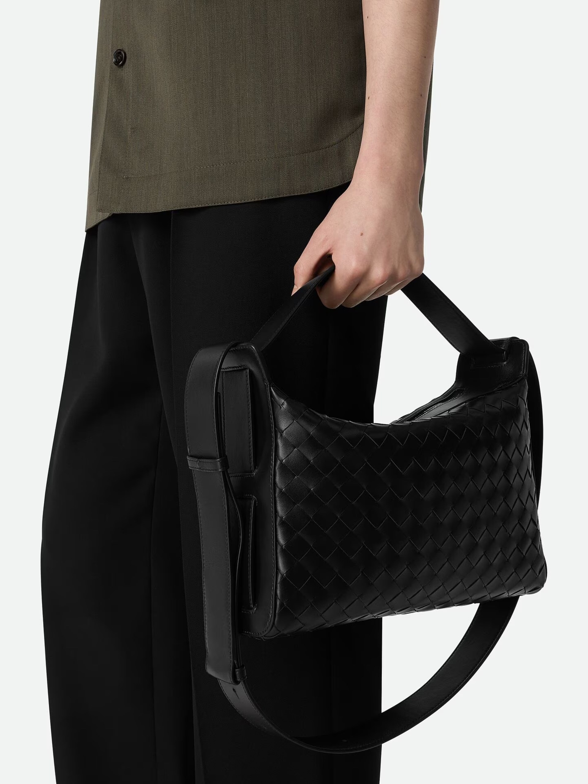 Bottega Veneta Tribeca men's black bag in soft Intrecciato leather