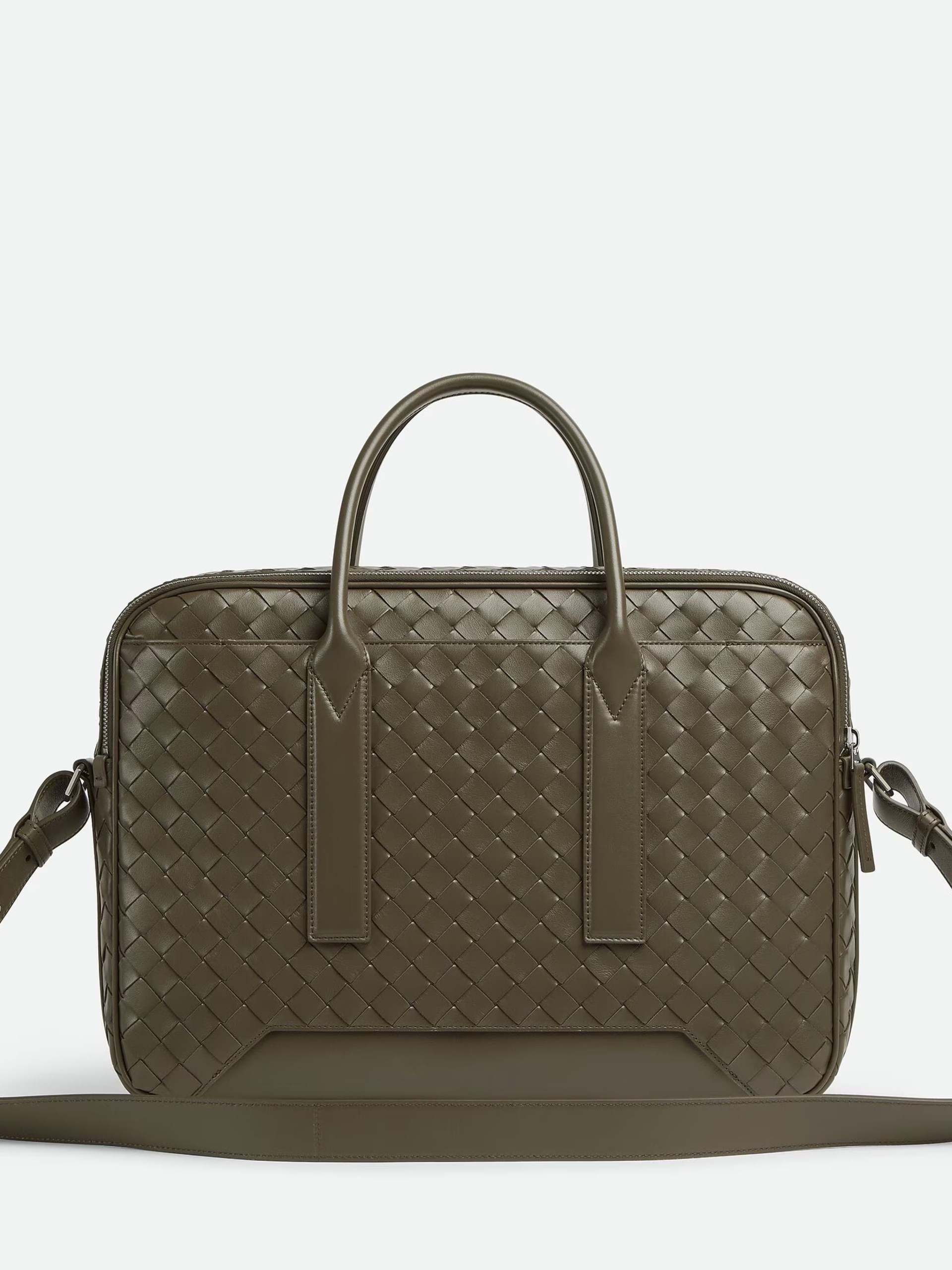 Чоловічий портфель Bottega Veneta кольору хакі з м’якої шкіри Intrecciato