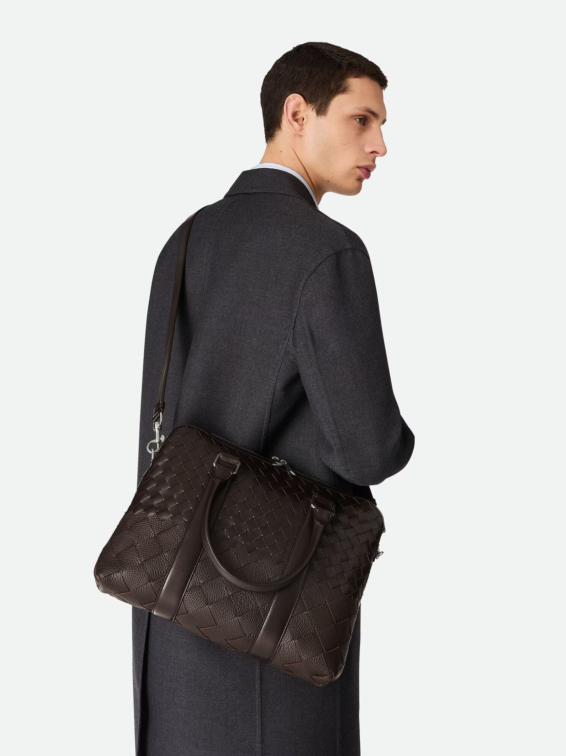 Bottega Veneta Men's Dark Brown Briefcase in Soft Intrecciato Leather