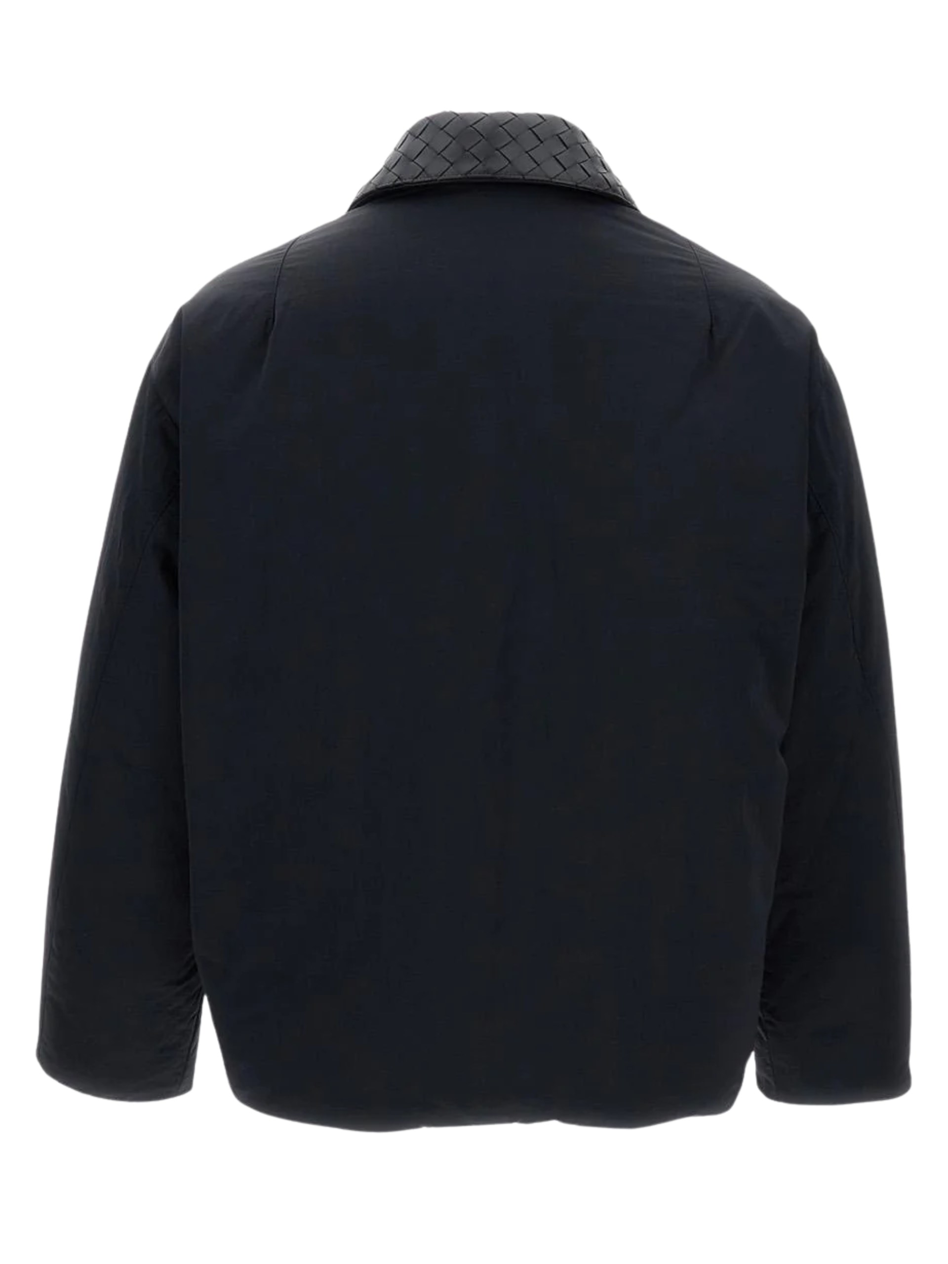 Bottega Veneta Men's Black Jacket with Removable Intrecciato Leather Collar