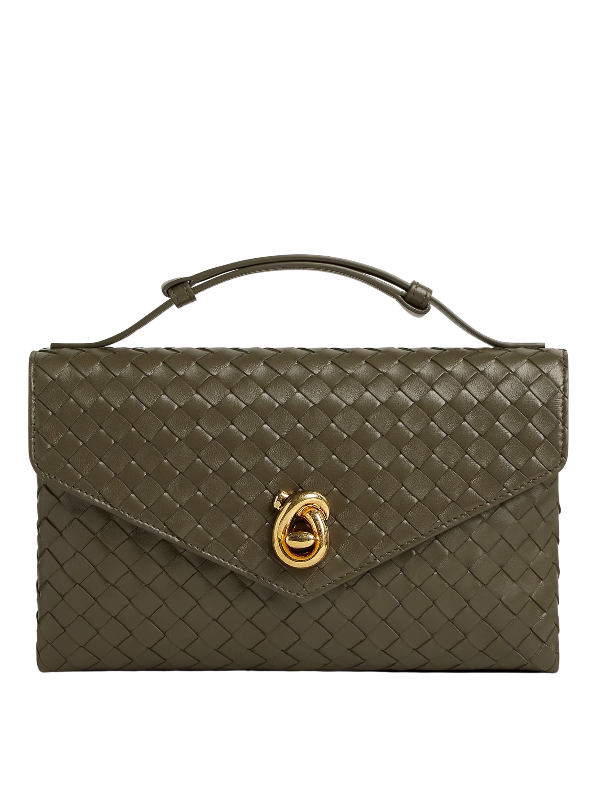 Темно-зелена сумка Bottega Veneta Knot Lock з верхньою ручкою та застібкою-вузлом