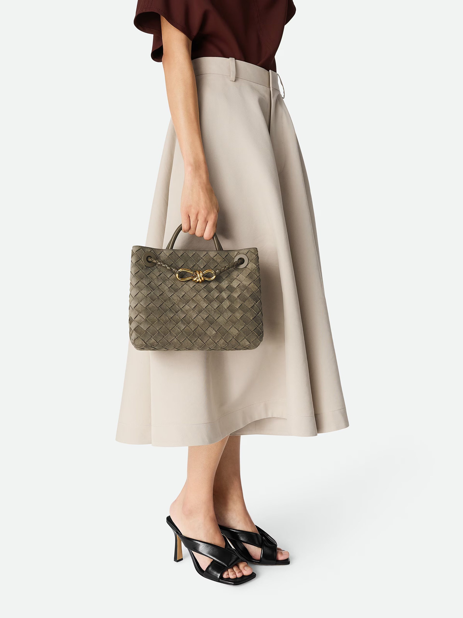 Темно-зелена замшева сумка Bottega Veneta Andiamo Small з м’якої шкіри Intrecciato
