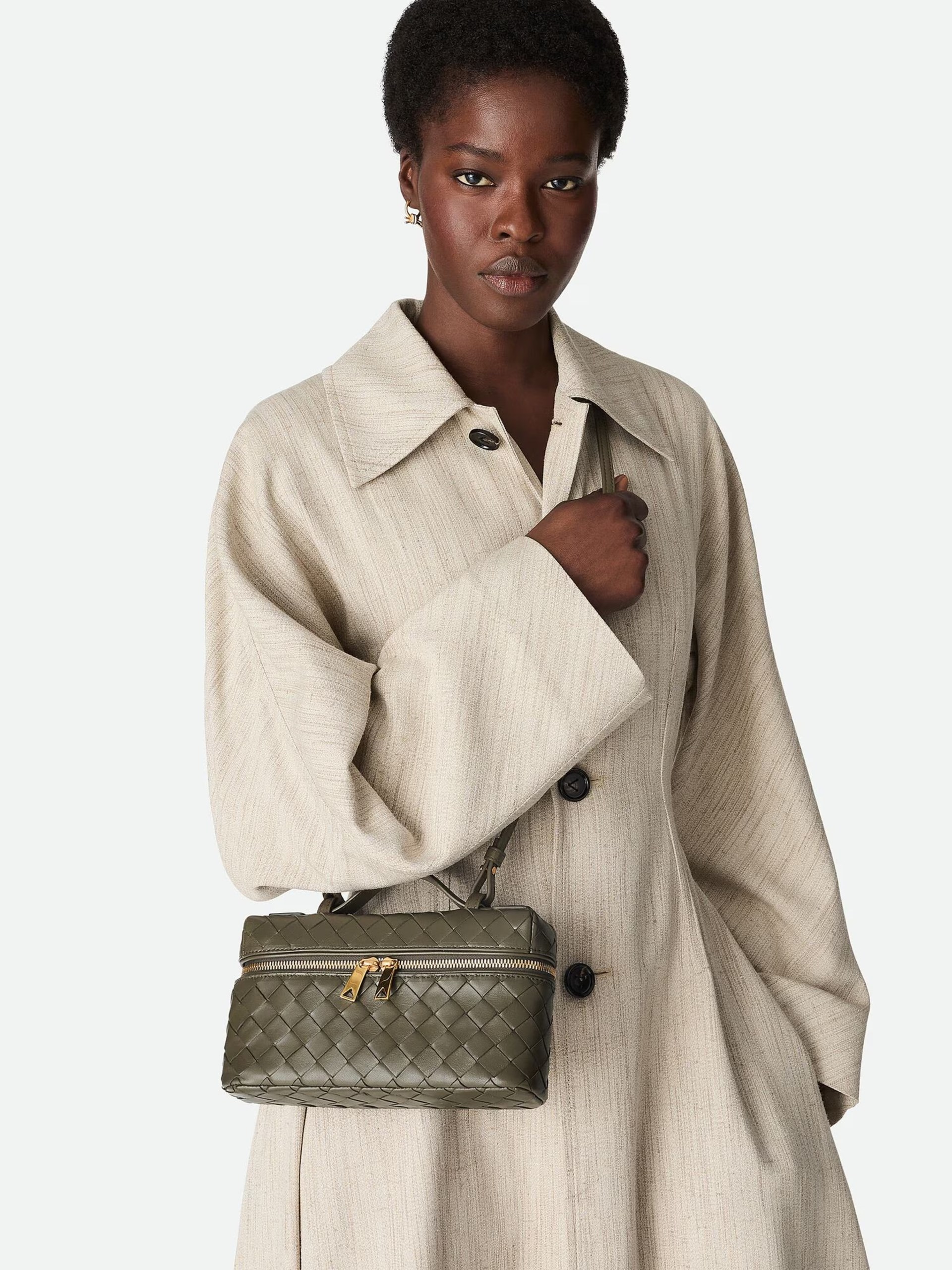 Сумка Bottega Veneta Bang Bang кольору хакі з м’якої шкіри Intrecciato