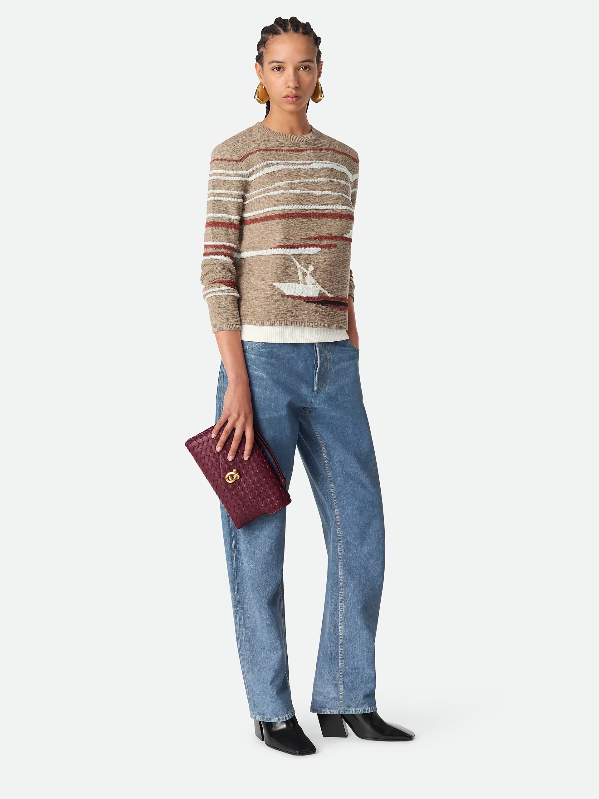 Bottega Veneta Knot Lock Top Handle Bag in Burgundy