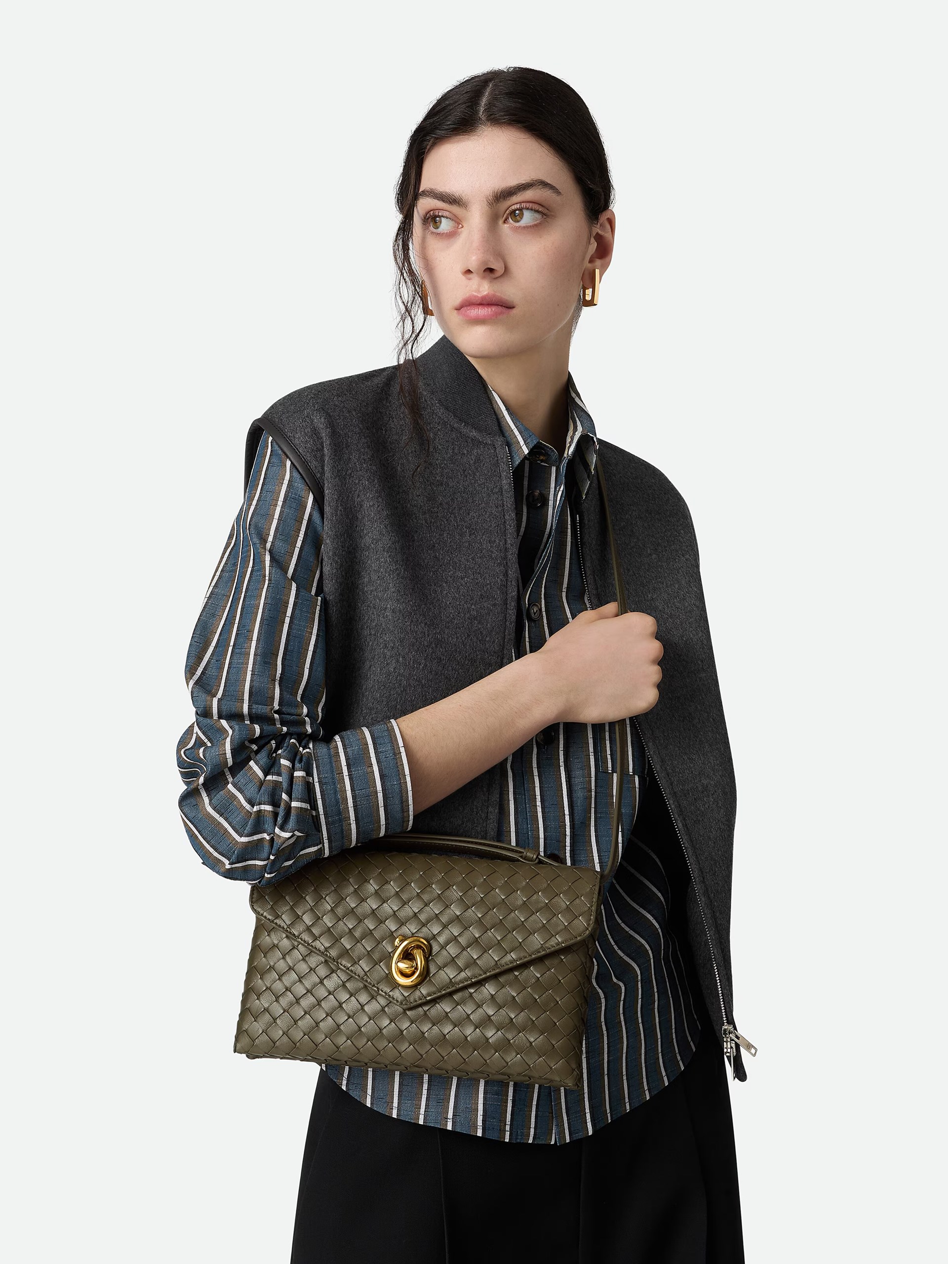 Темно-зелена сумка Bottega Veneta Knot Lock з верхньою ручкою та застібкою-вузлом