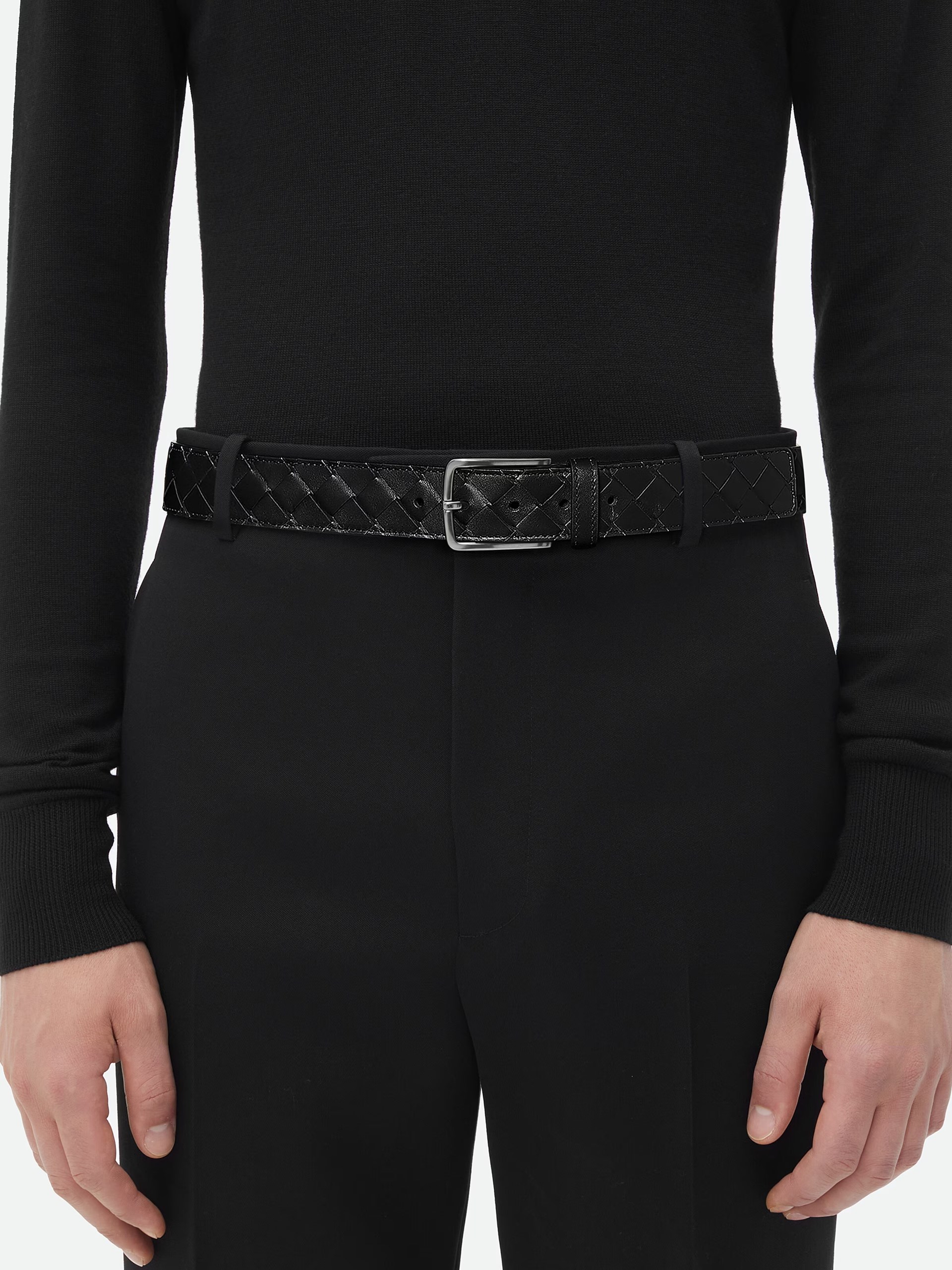 Чоловічий чорний ремінь Bottega Veneta зі шкіри