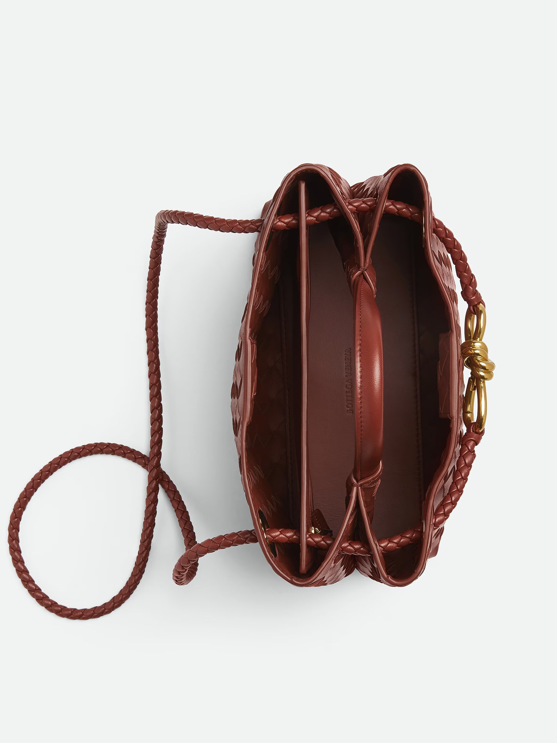 Червоно-коричнева сумка Bottega Veneta Small Andiamo Chain з м’якої шкіри Intrecciato