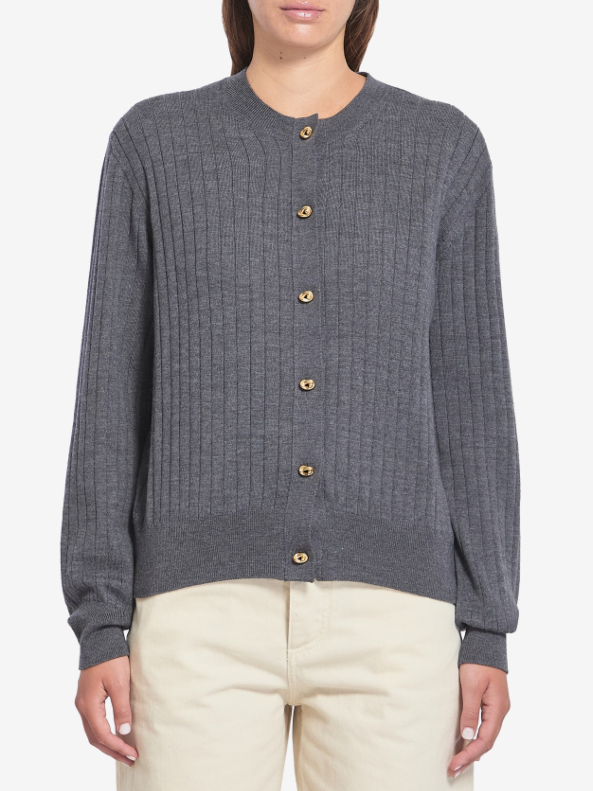 Bottega Veneta dark gray cardigan with gold Knot buttons