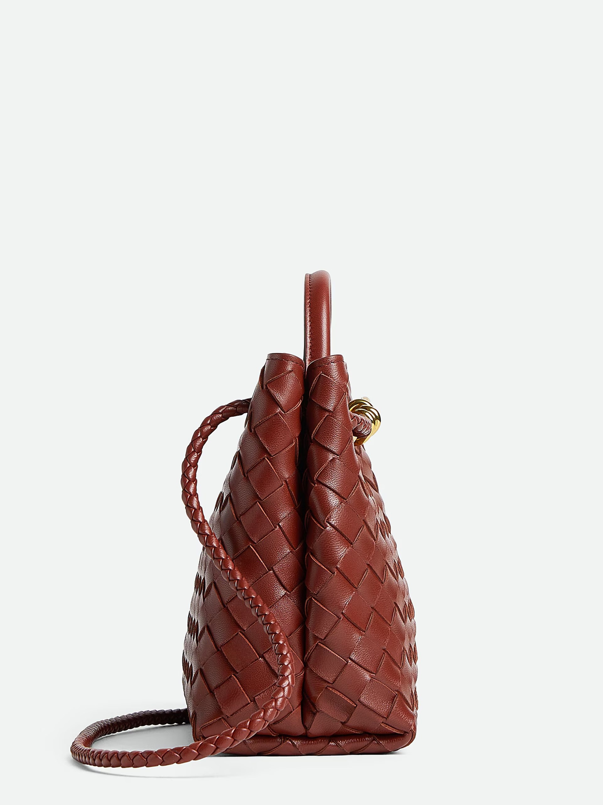 Червоно-коричнева сумка Bottega Veneta Small Andiamo Chain з м’якої шкіри Intrecciato