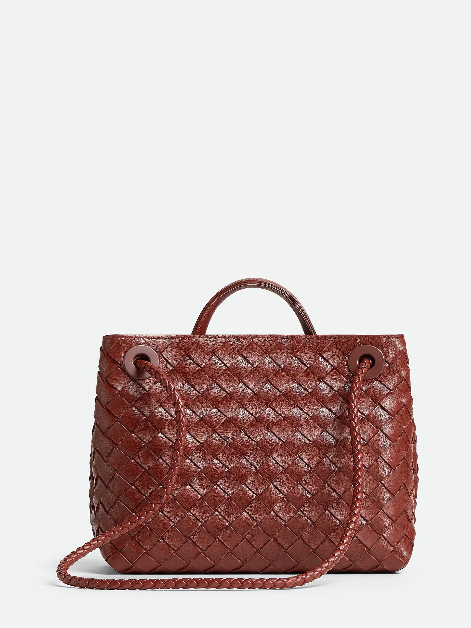 Червоно-коричнева сумка Bottega Veneta Small Andiamo Chain з м’якої шкіри Intrecciato